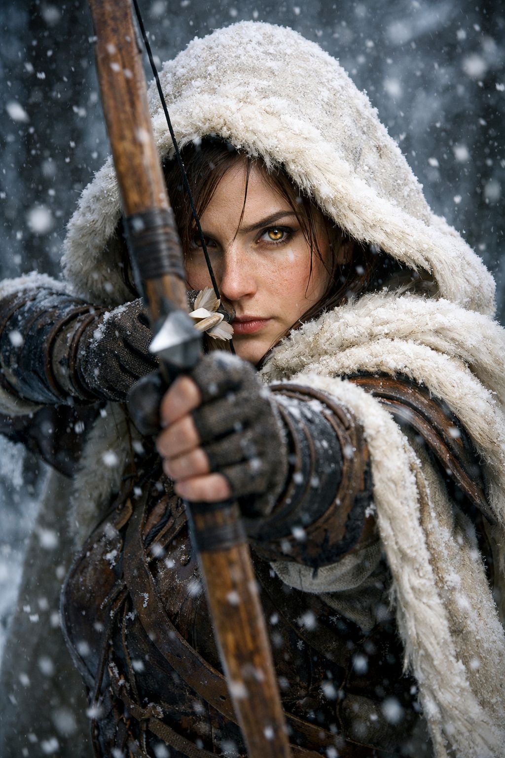 Golden-Eyed Archer in the Winter Frost