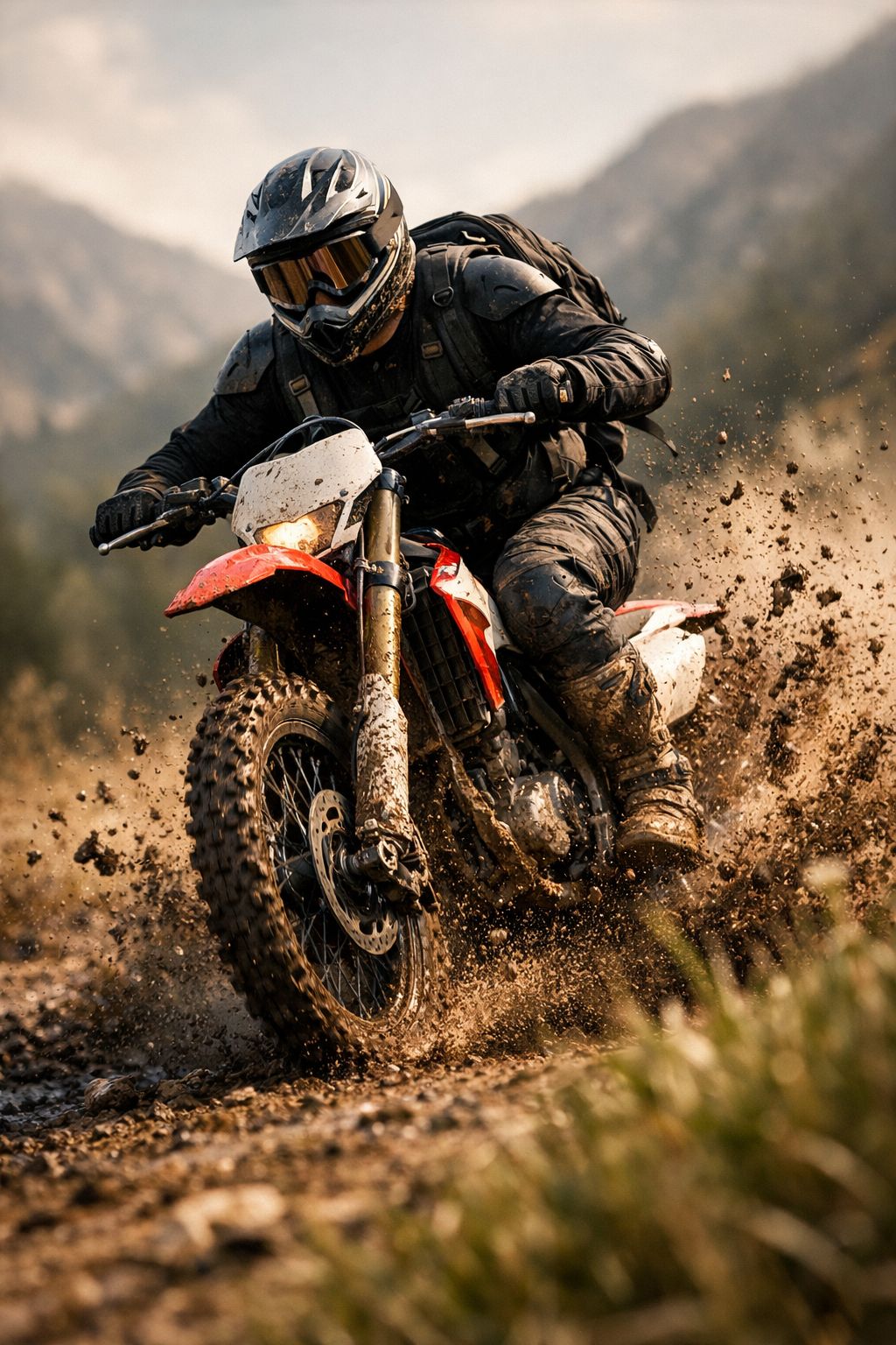 Mud-Splattered Mountain Motocross Rush