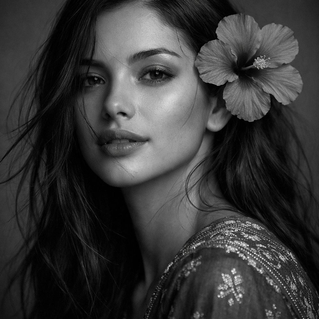 Monochrome Hibiscus Portrait in Studio Light