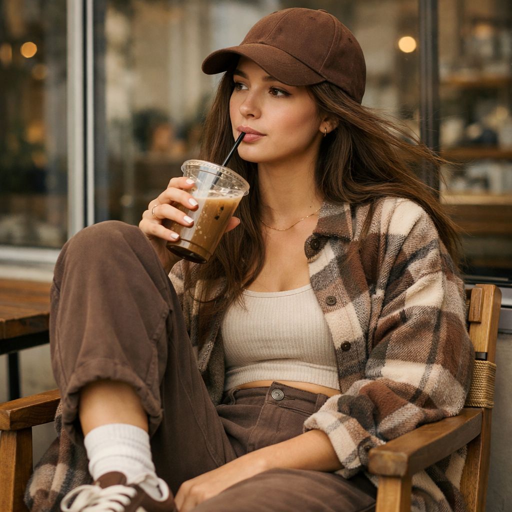 Casual Coffee Break in Plaid