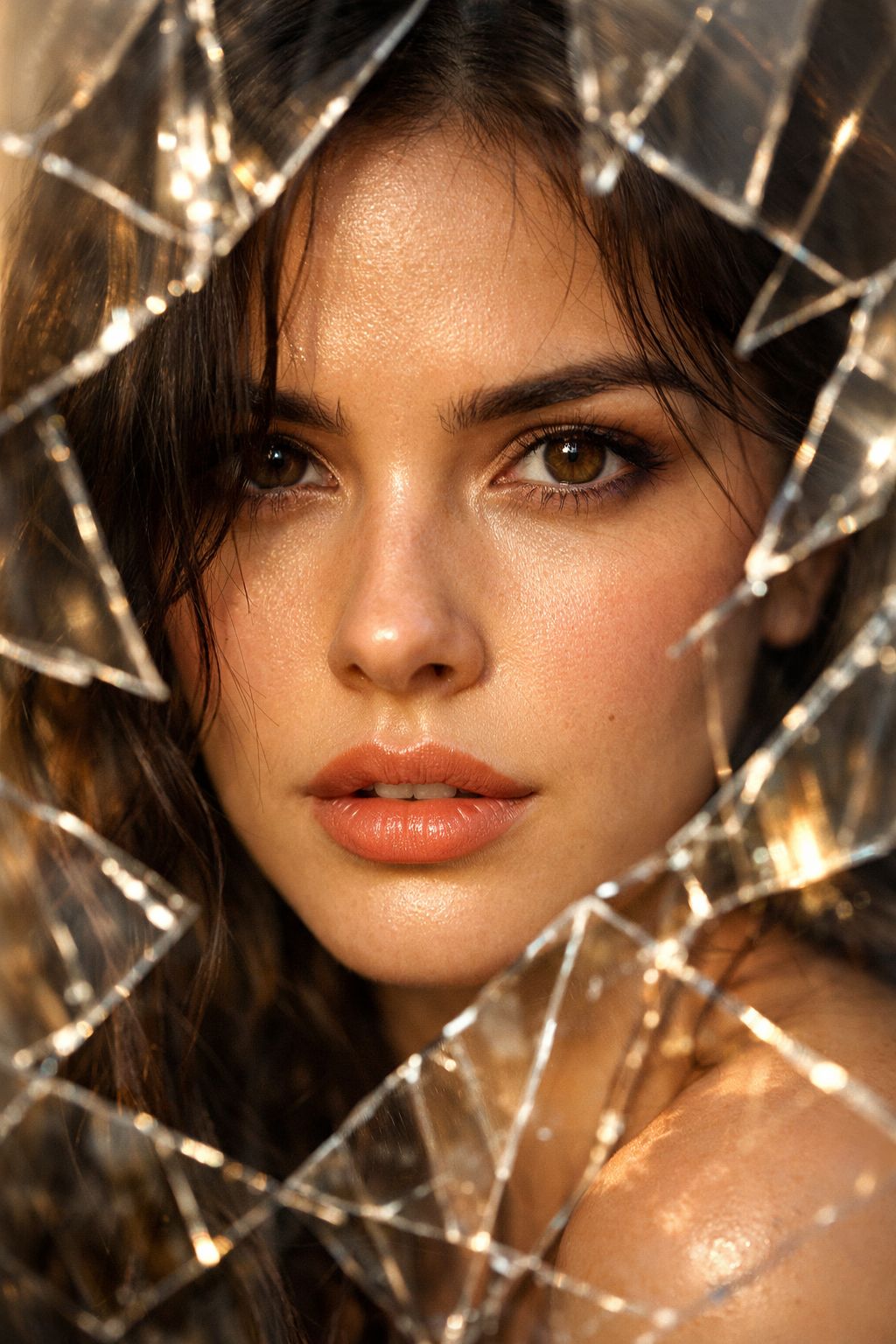 Gilded Reflections Through Shattered Glass