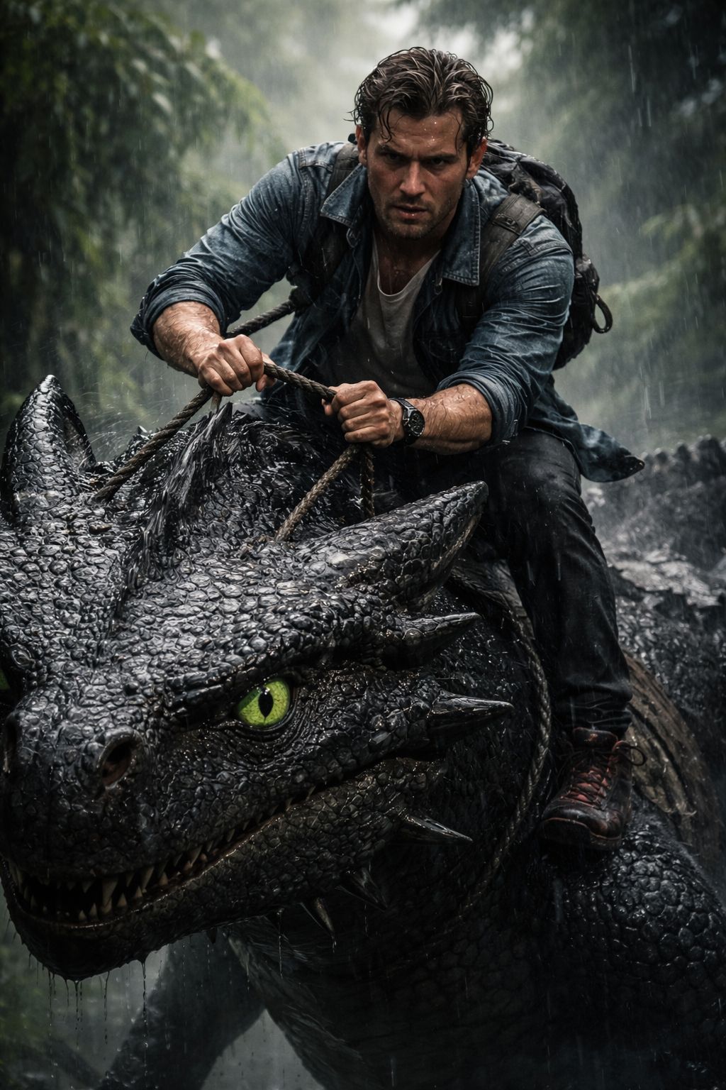 Dragon Rider in the Stormy Jungle