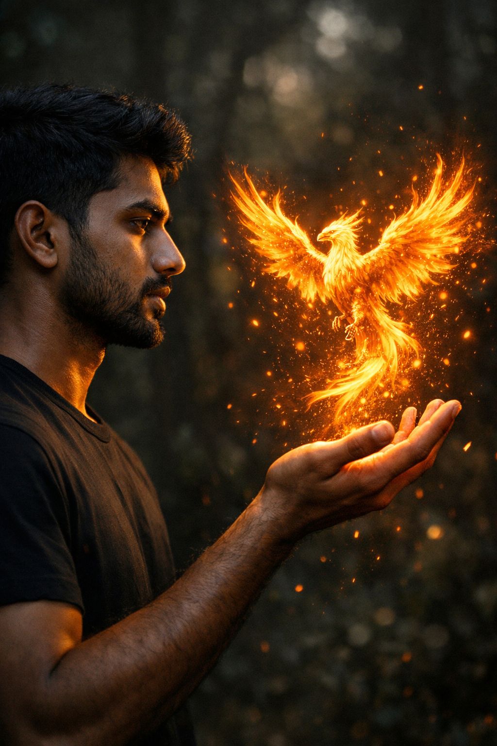 Man and the Golden Ember Phoenix