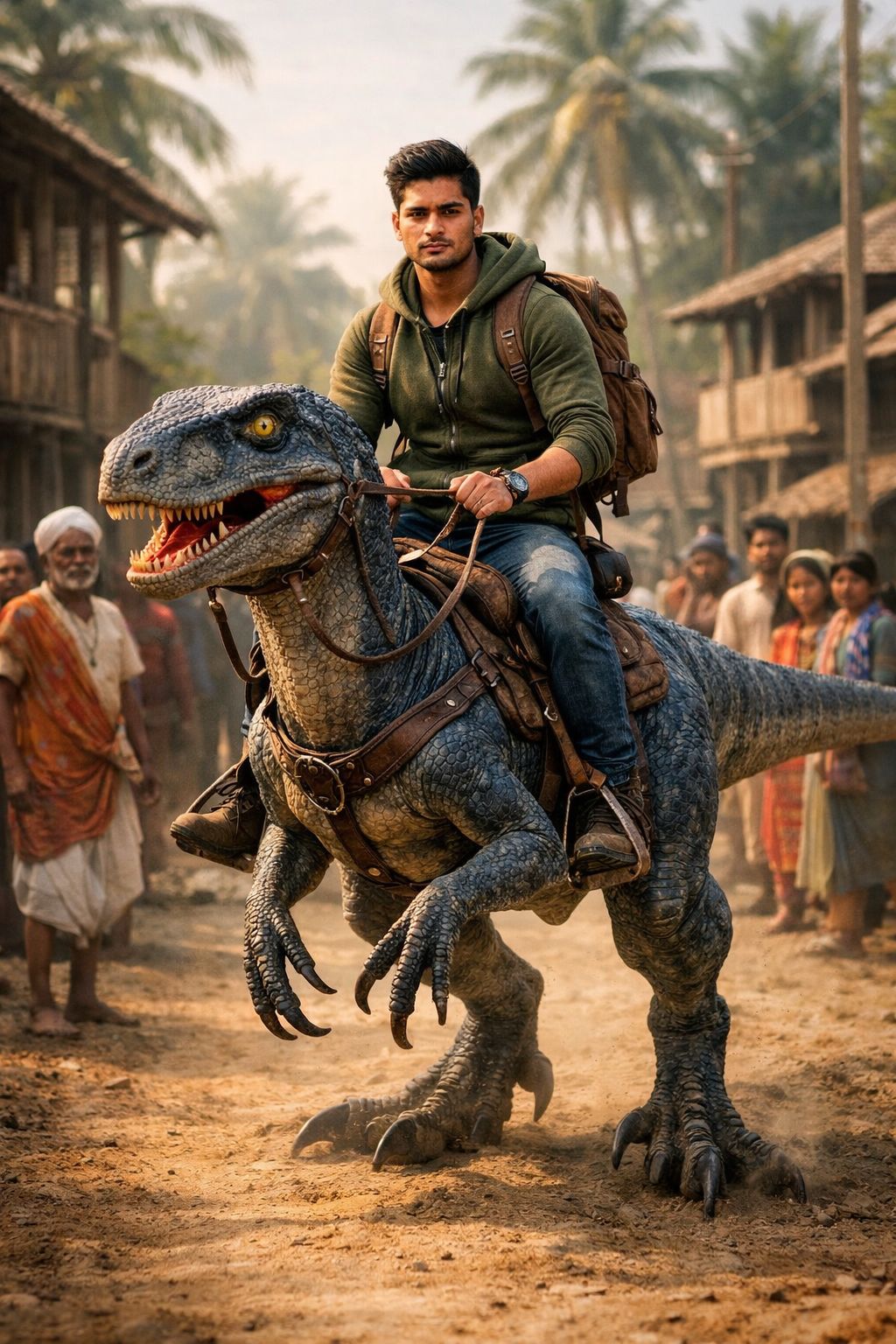 Modern Nomad Atop a Cerulean Raptor