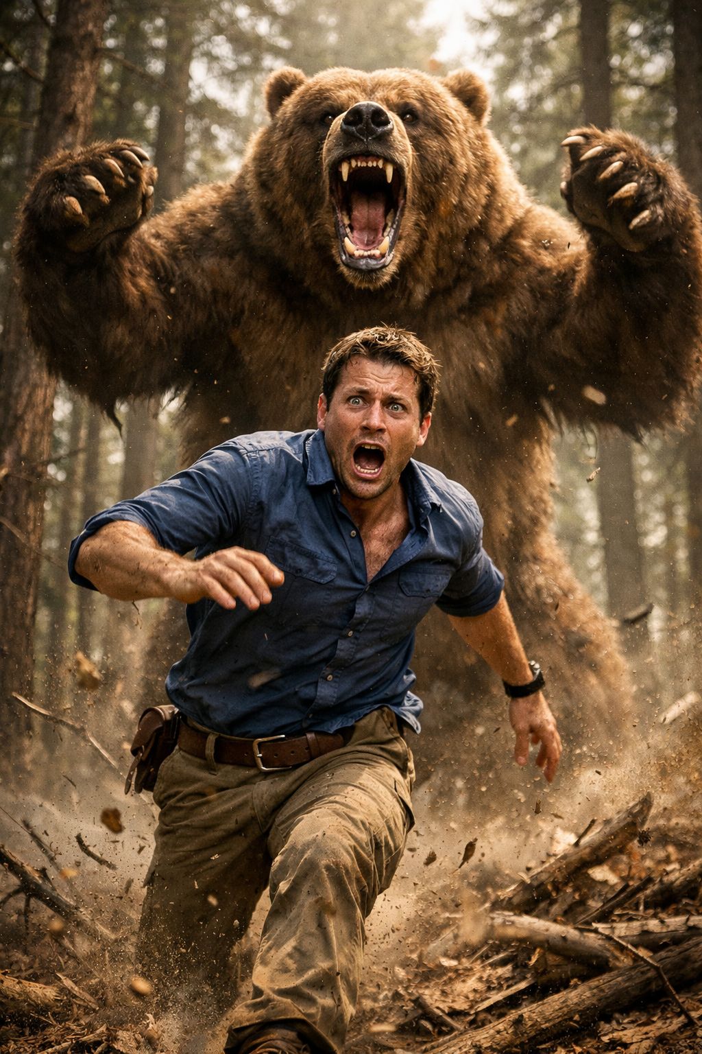 Grizzly Pursuit in the Pine Forest