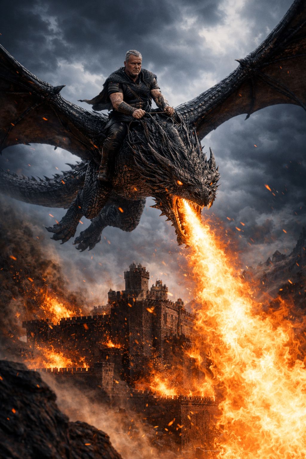 Dragon Rider's Siege on the Burning Fortress