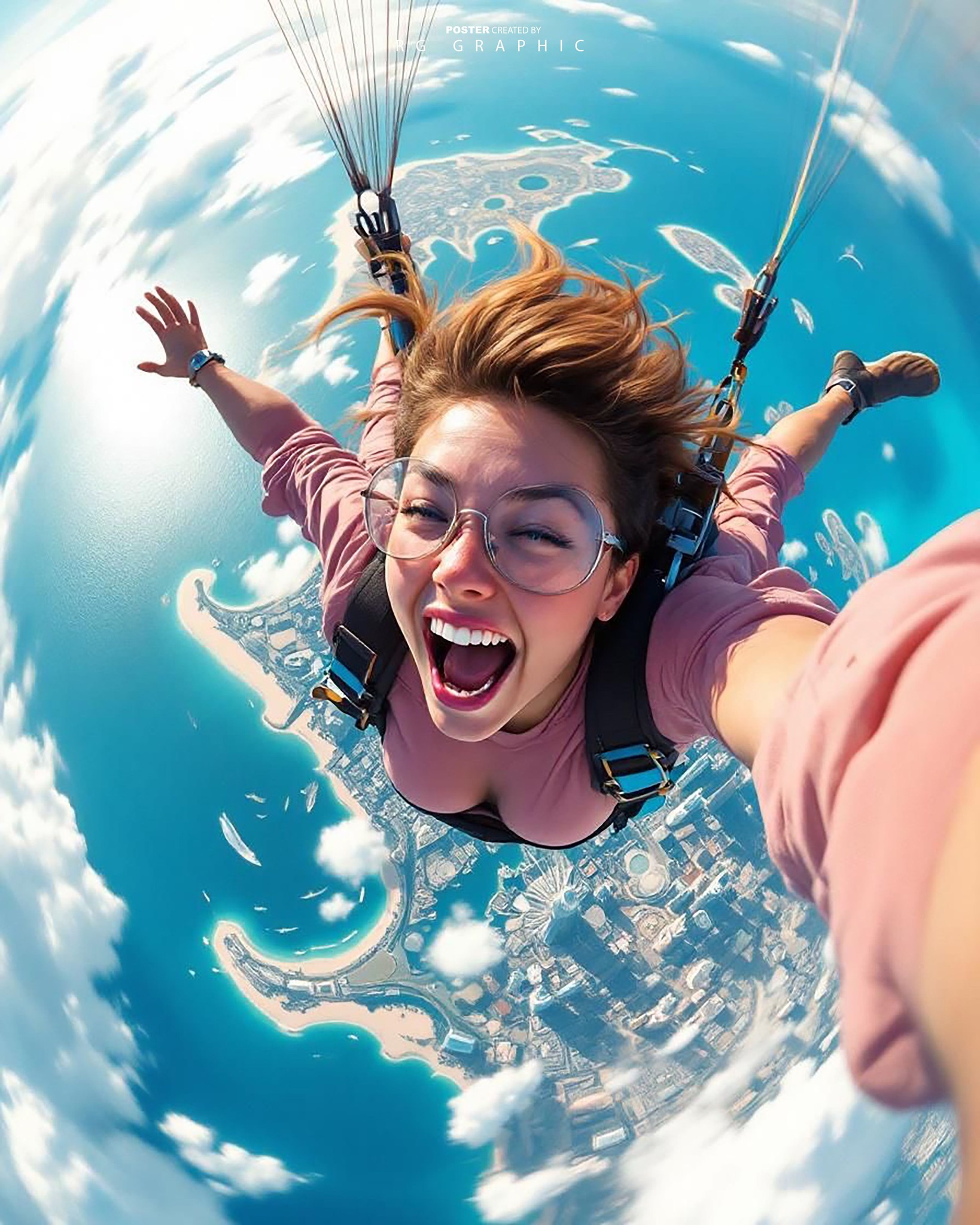 Skydiving Selfie Over Tropical Paradise