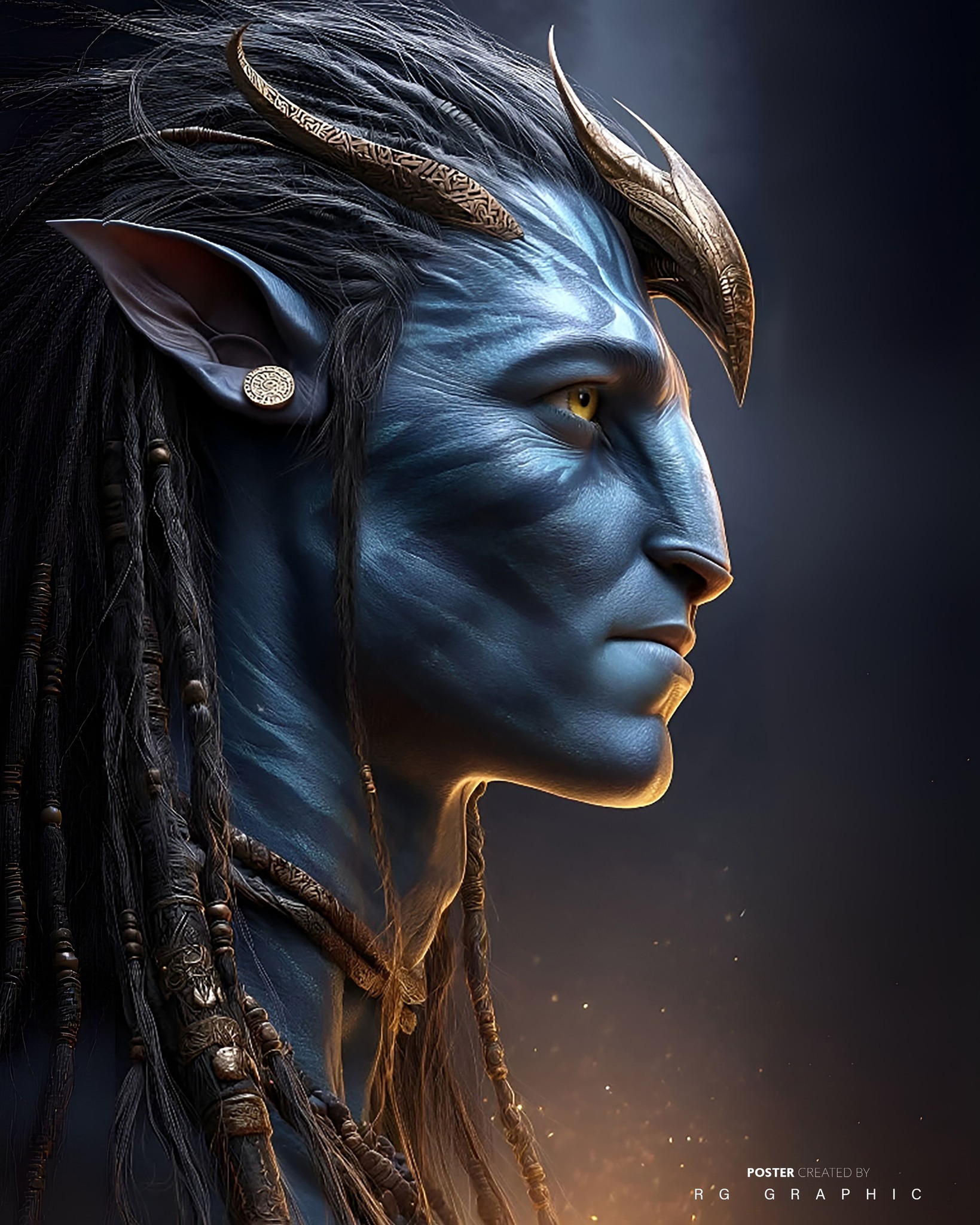 Majestic Blue Horned Tribal Warrior
