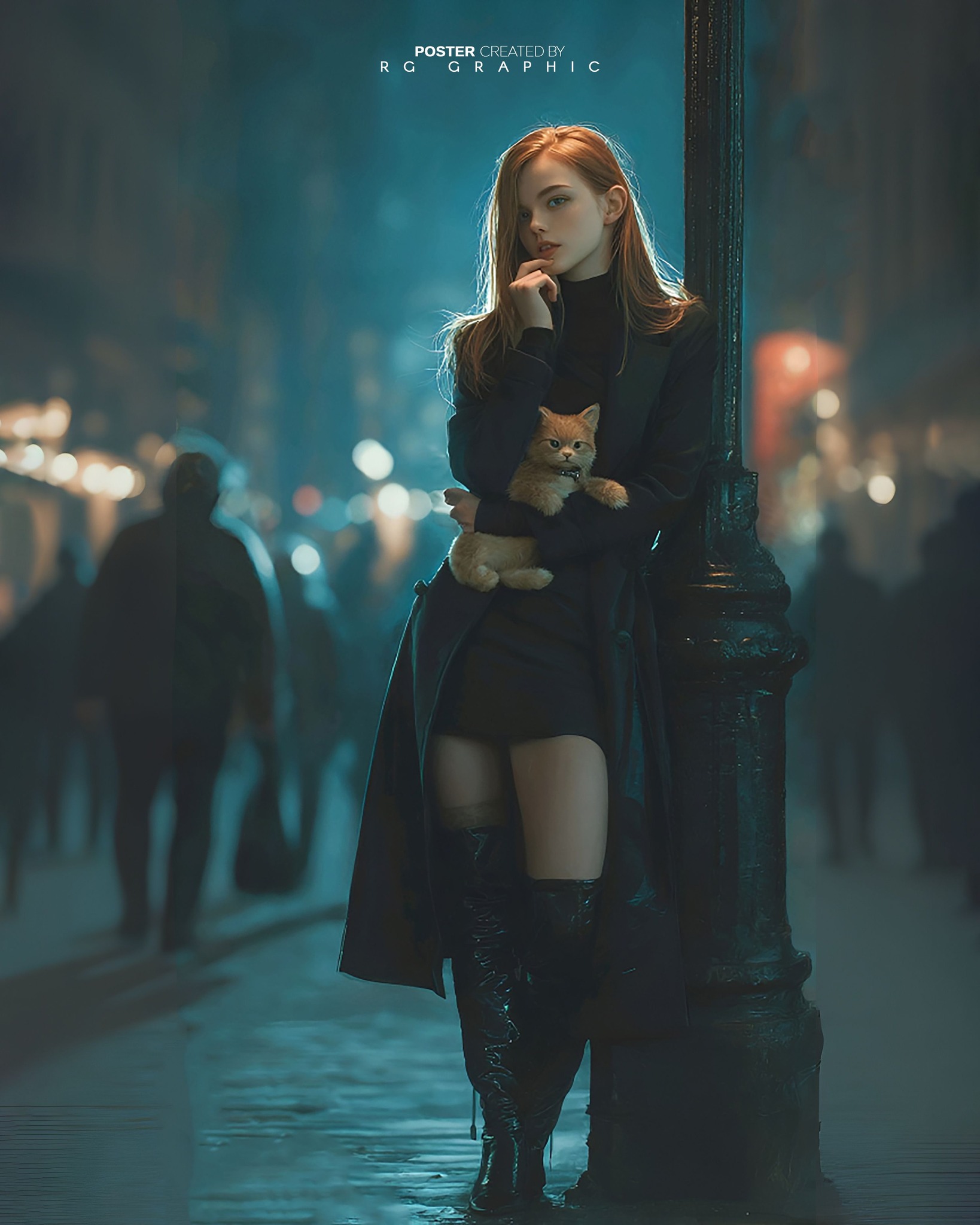 Midnight Neon Glow with Auburn Elegance