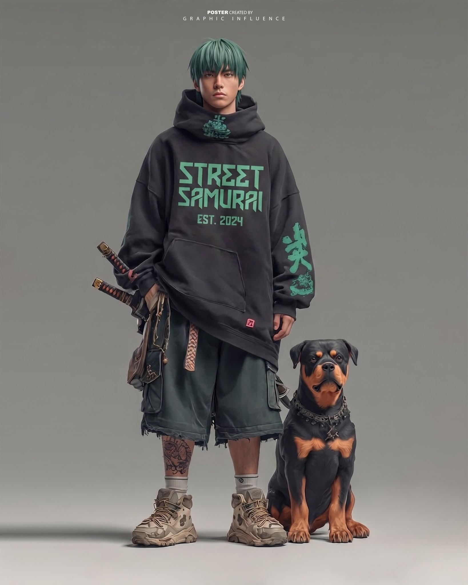 Cyberpunk Samurai and Rottweiler Streetwear Campaign