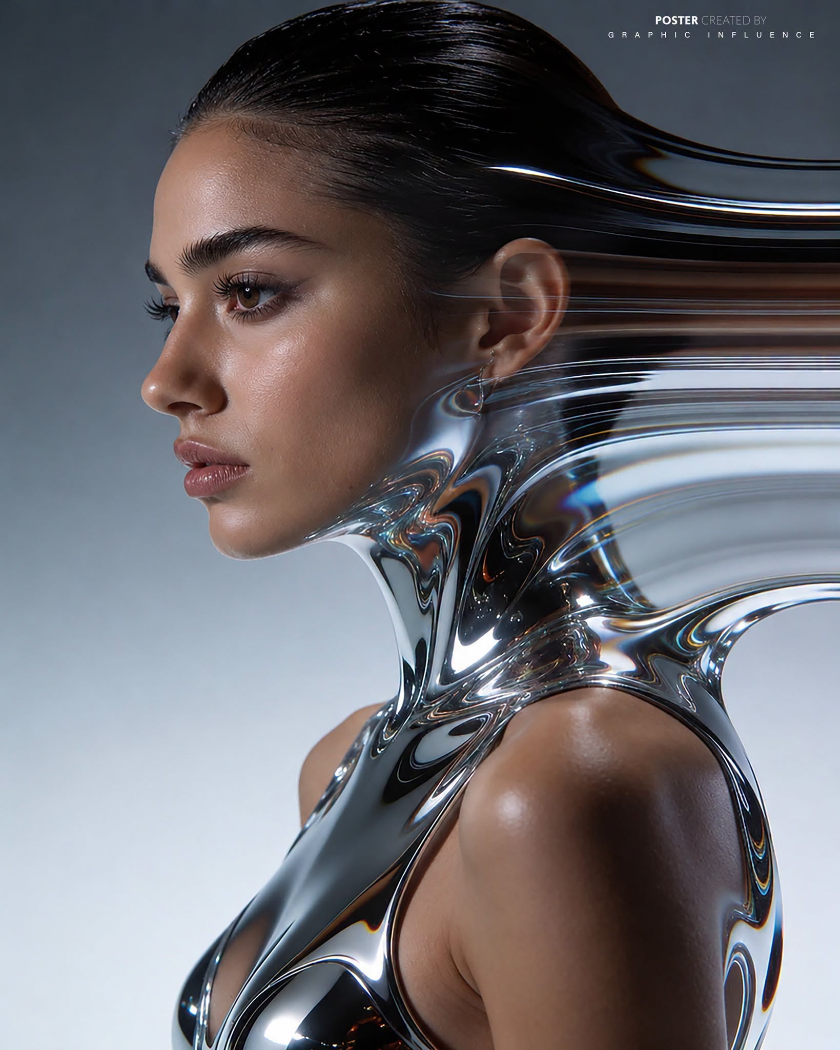 Liquid Chrome Couture Stylized Portrait