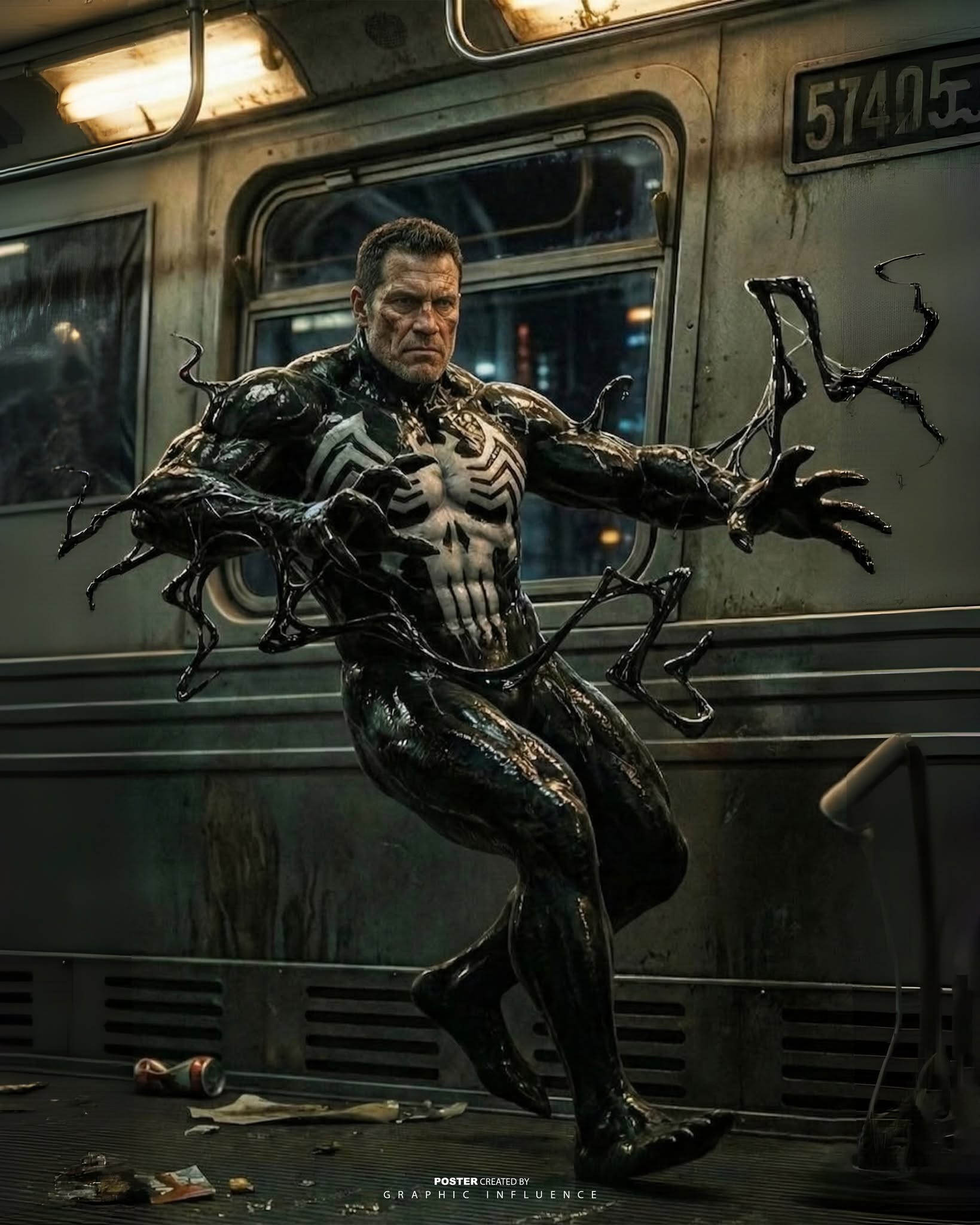Symbiotic Vigilante Transformation in Shadowed Subway