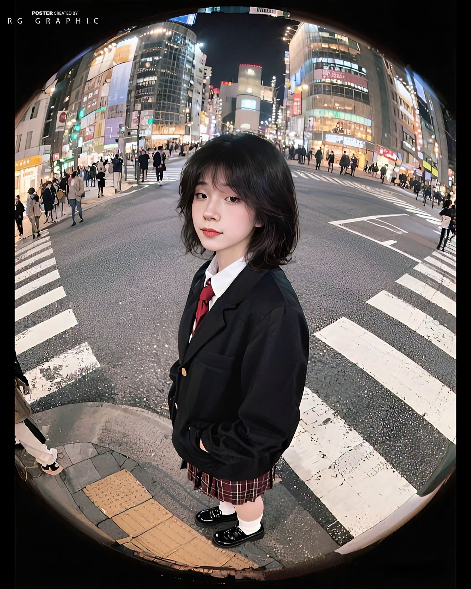 Midnight Shibuya Fisheye Portrait