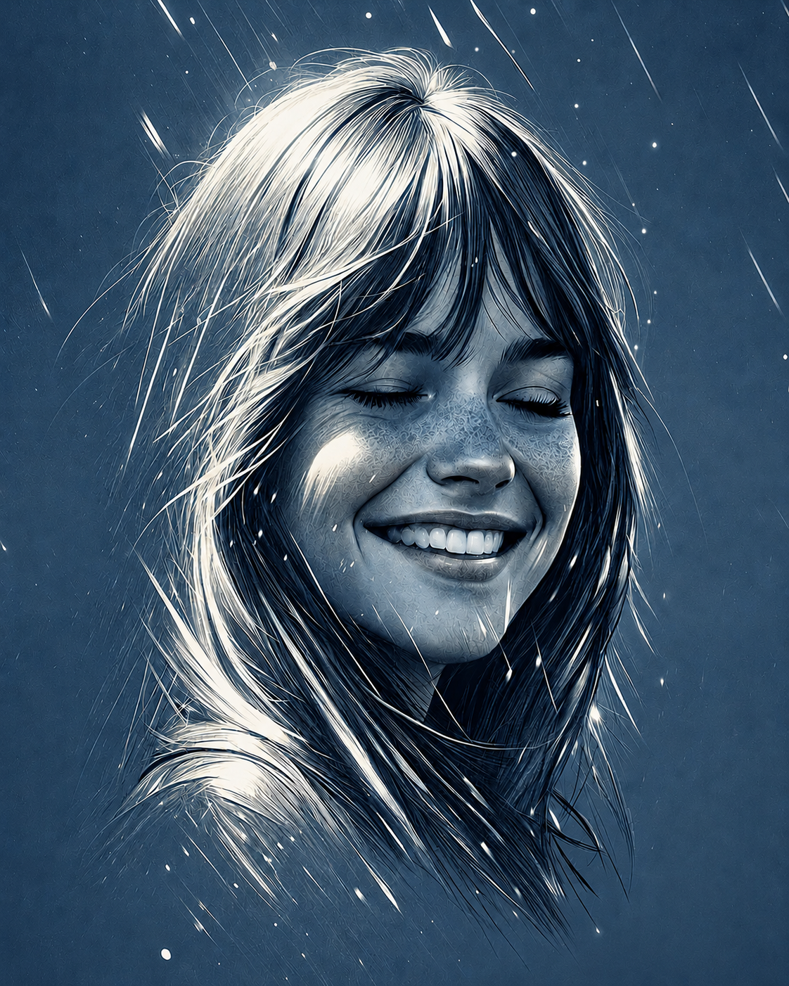 Dreamy Starry Sky Portrait Blue
