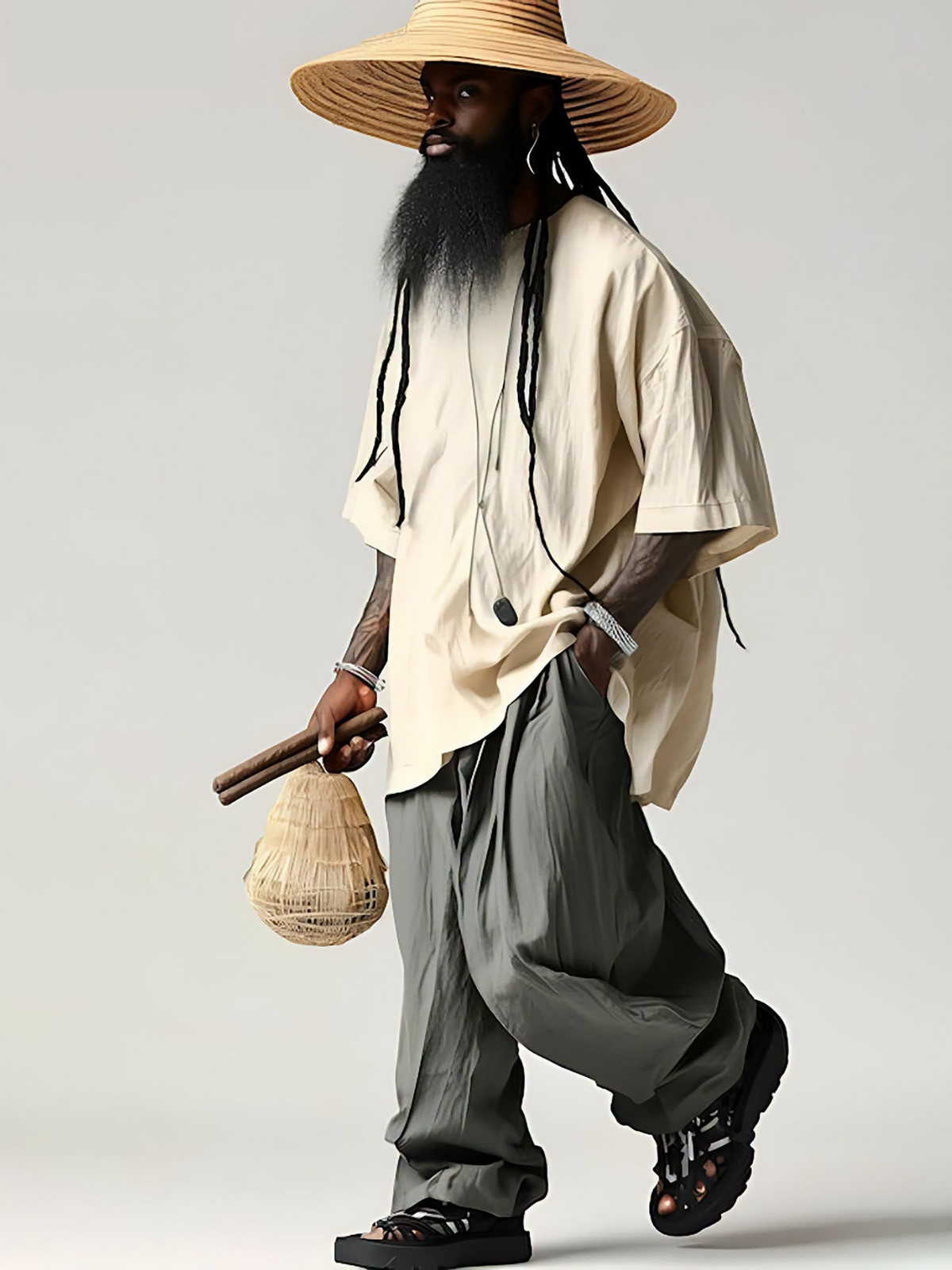 High Fashion Nomad: Streetwear Straw Hat Man
