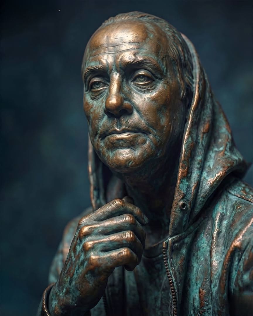 Renaissance Futuristic Bronze Contemplative Sculpture