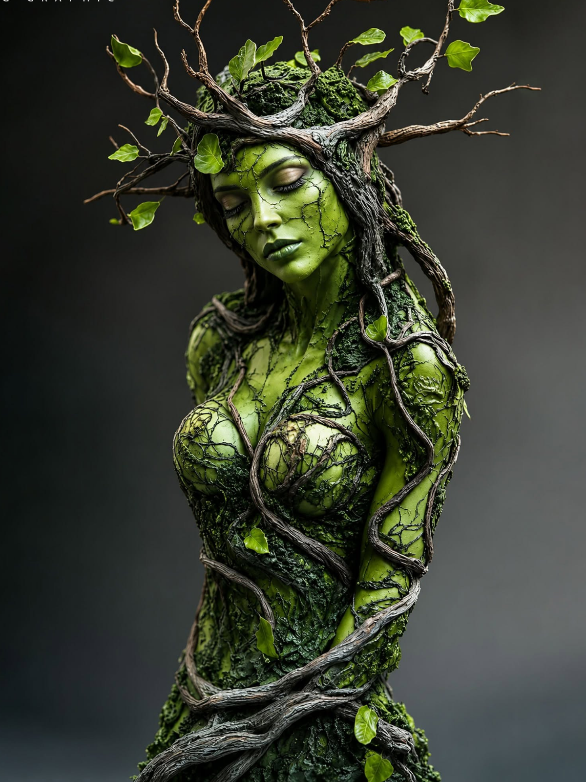 Vibrant Moss Forest Goddess Portrait