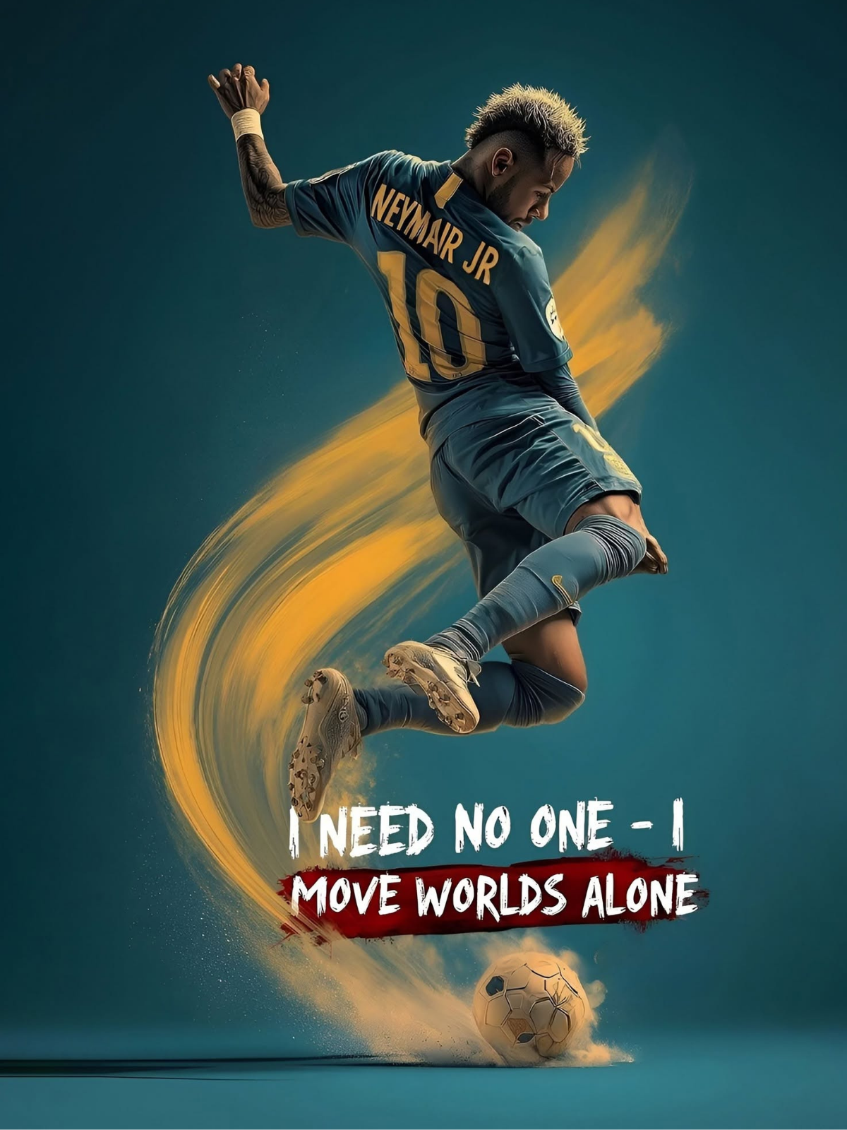 Neymar Jr Golden Motion Kick Poster