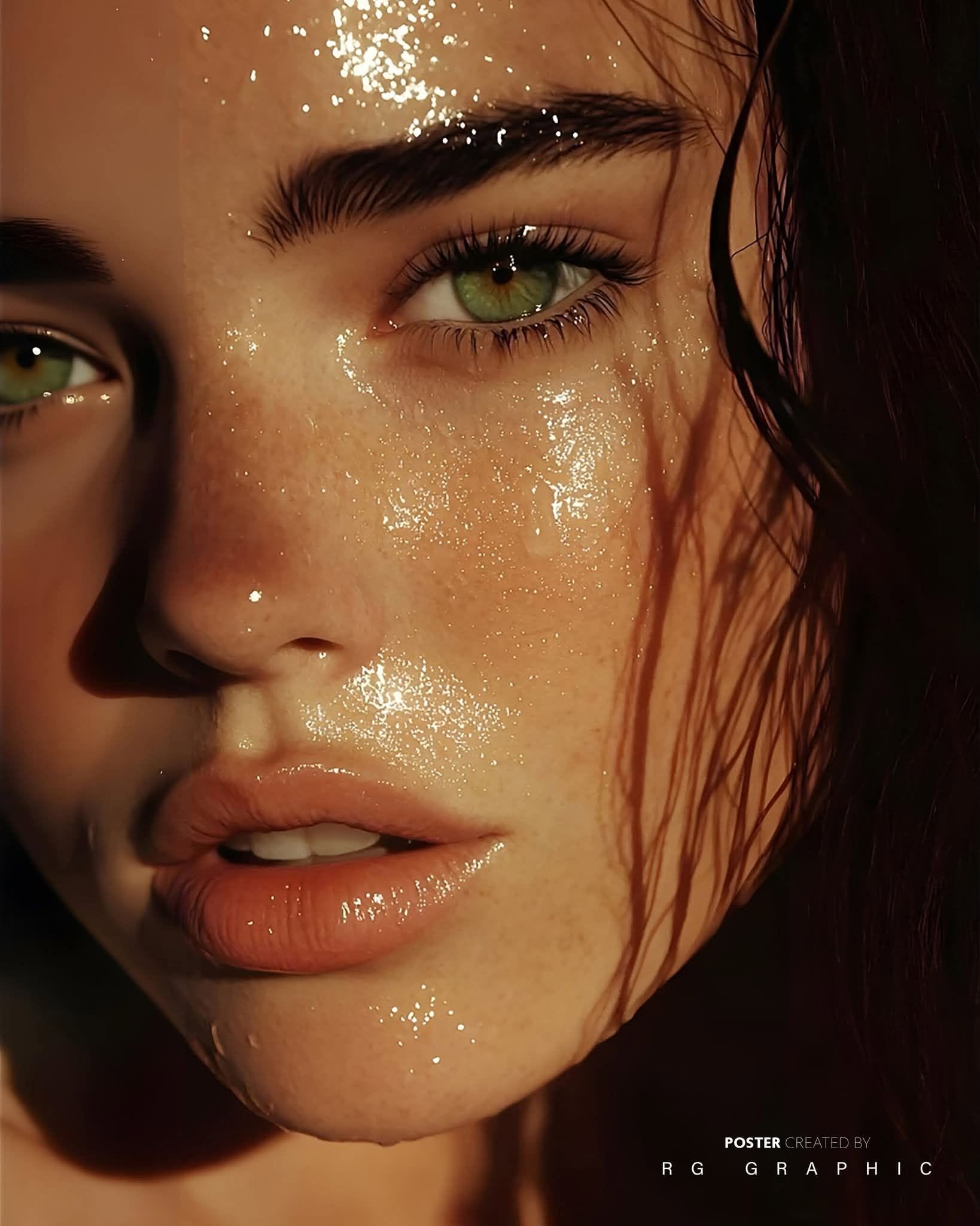 Wet Skin Portrait: Cinematic Golden Gaze