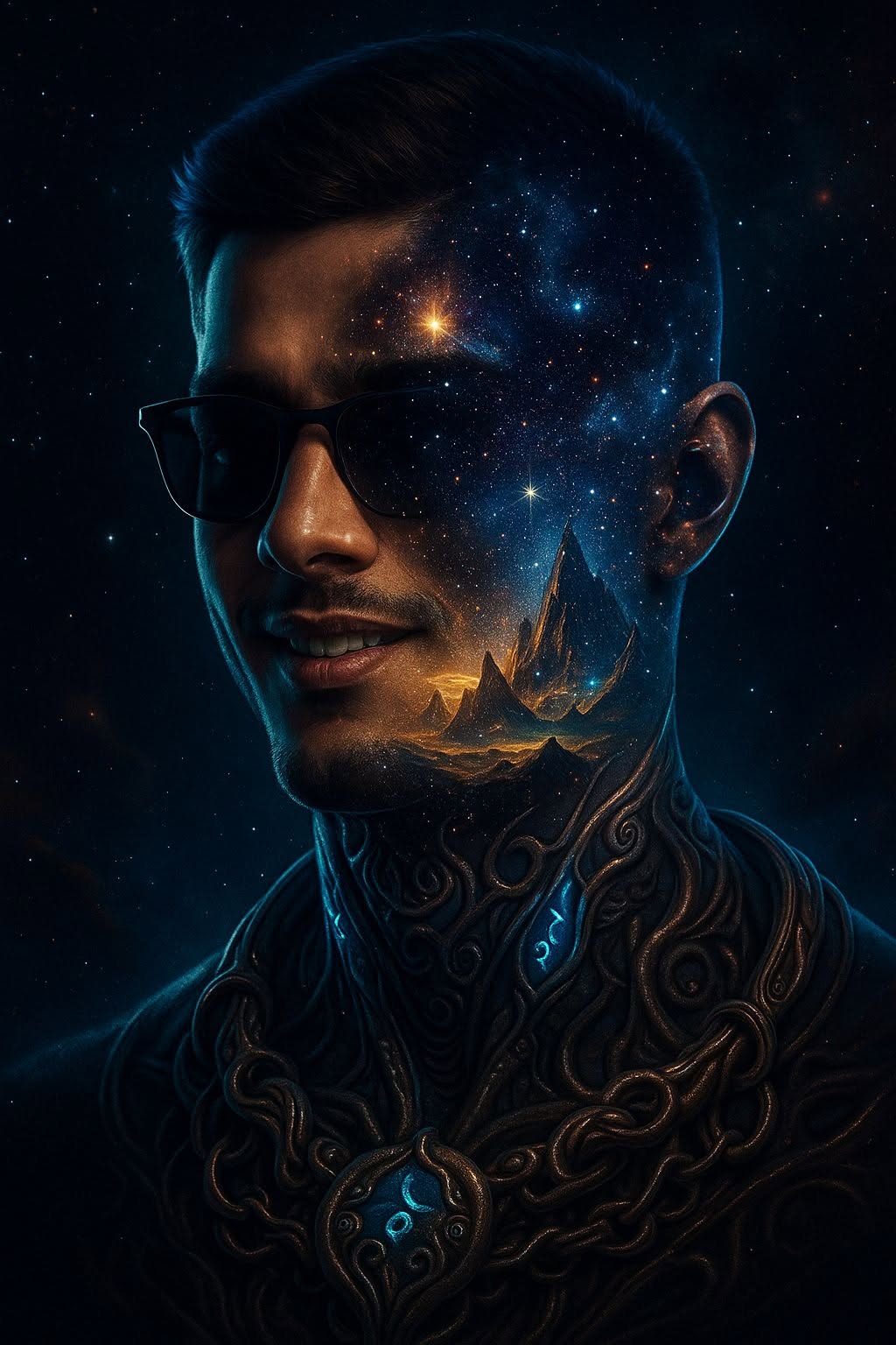 Cosmic Fusion Futuristic Male Portrait