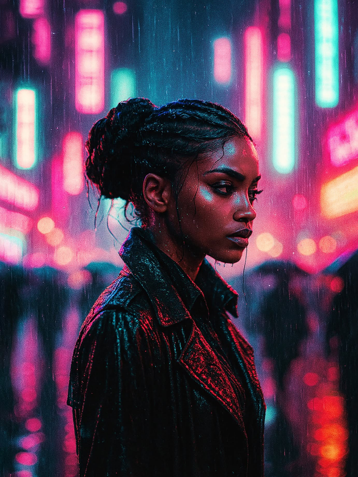 Blade Runner Neon Rain Portrait