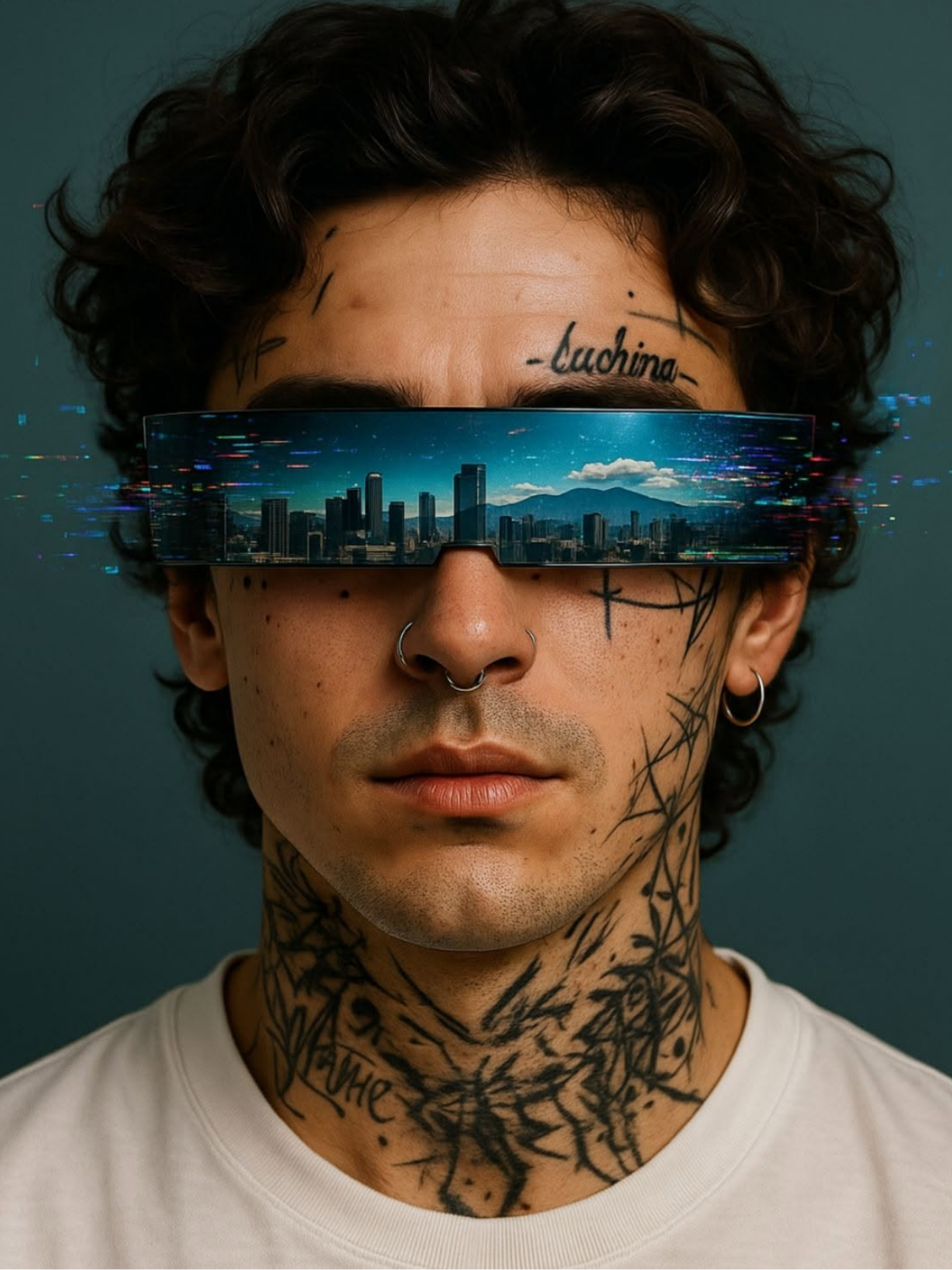 Cyberpunk Glitch Visor City Portrait