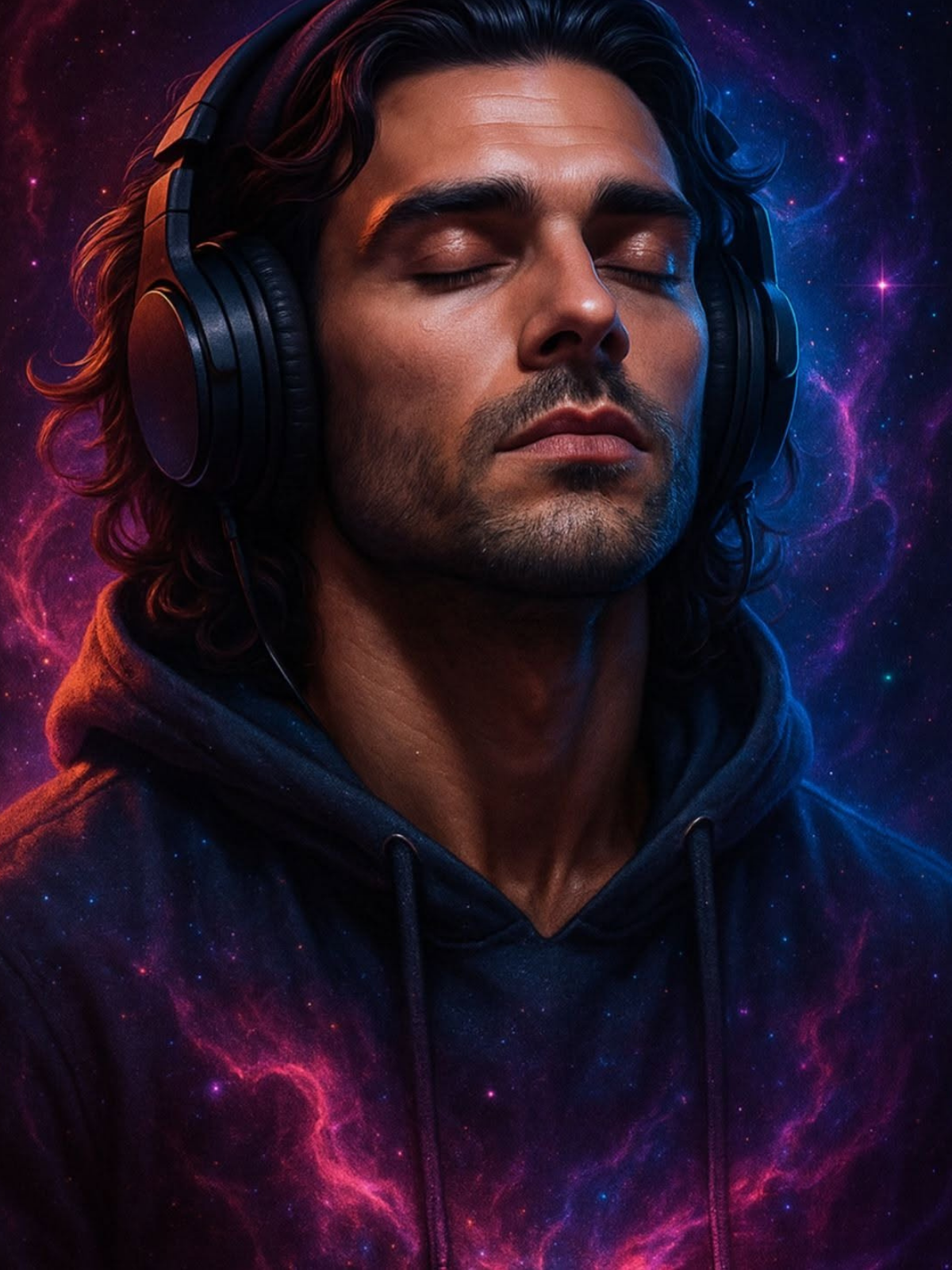 Neon Cosmic Music Meditation Portrait