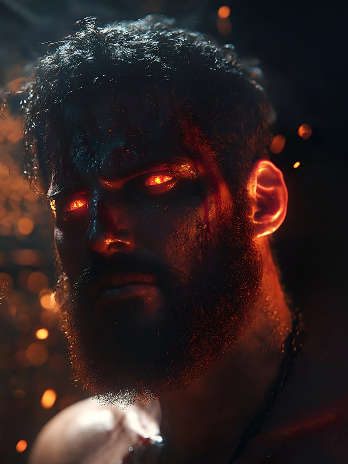 Fiery Warrior Portrait: Embers and Shadow