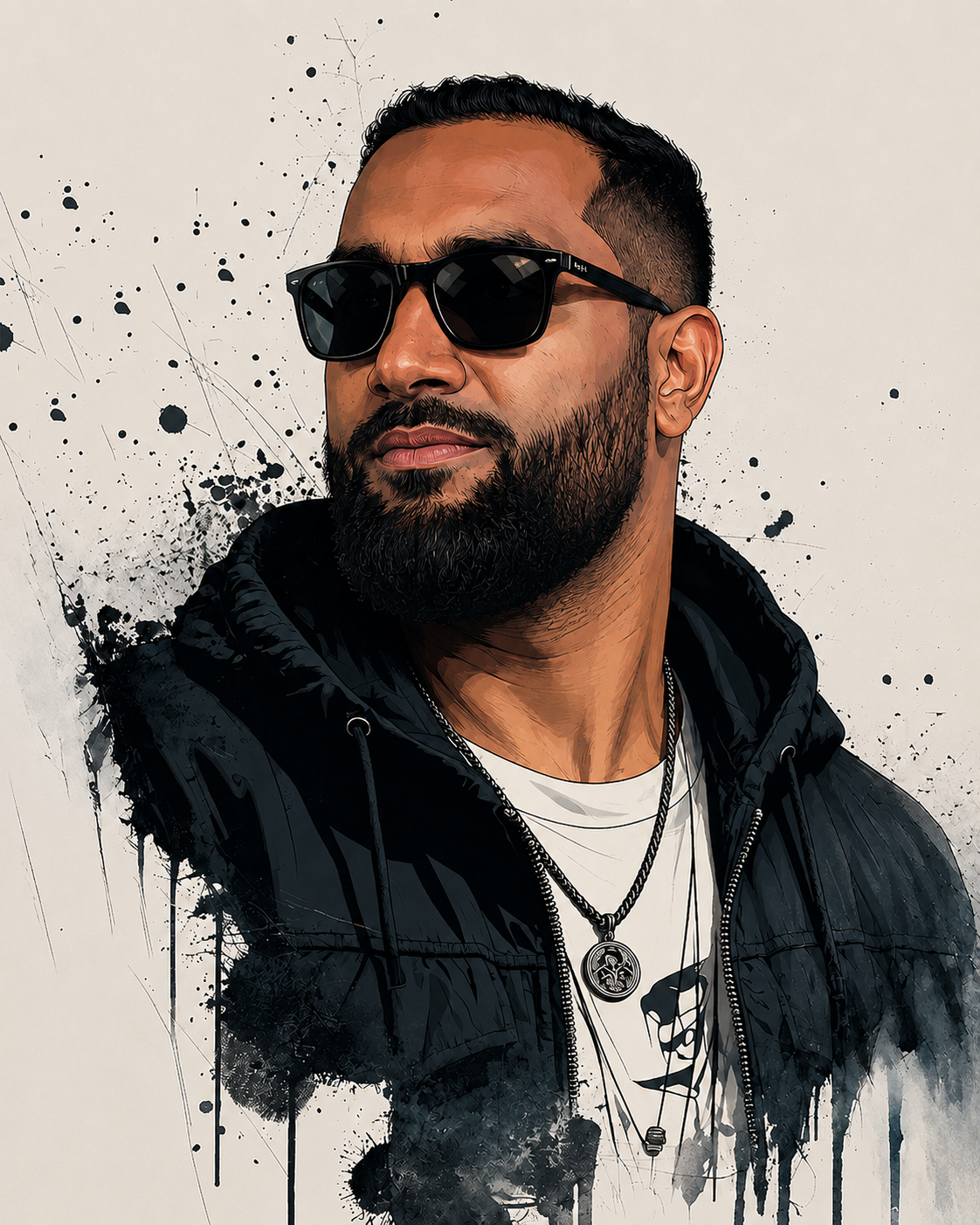 Cinematic Vector Portrait, Urban Ink Splashes
