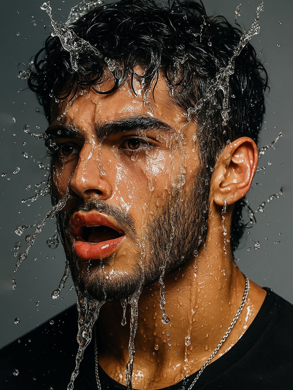 Dramatic Water Splash Face Close-up