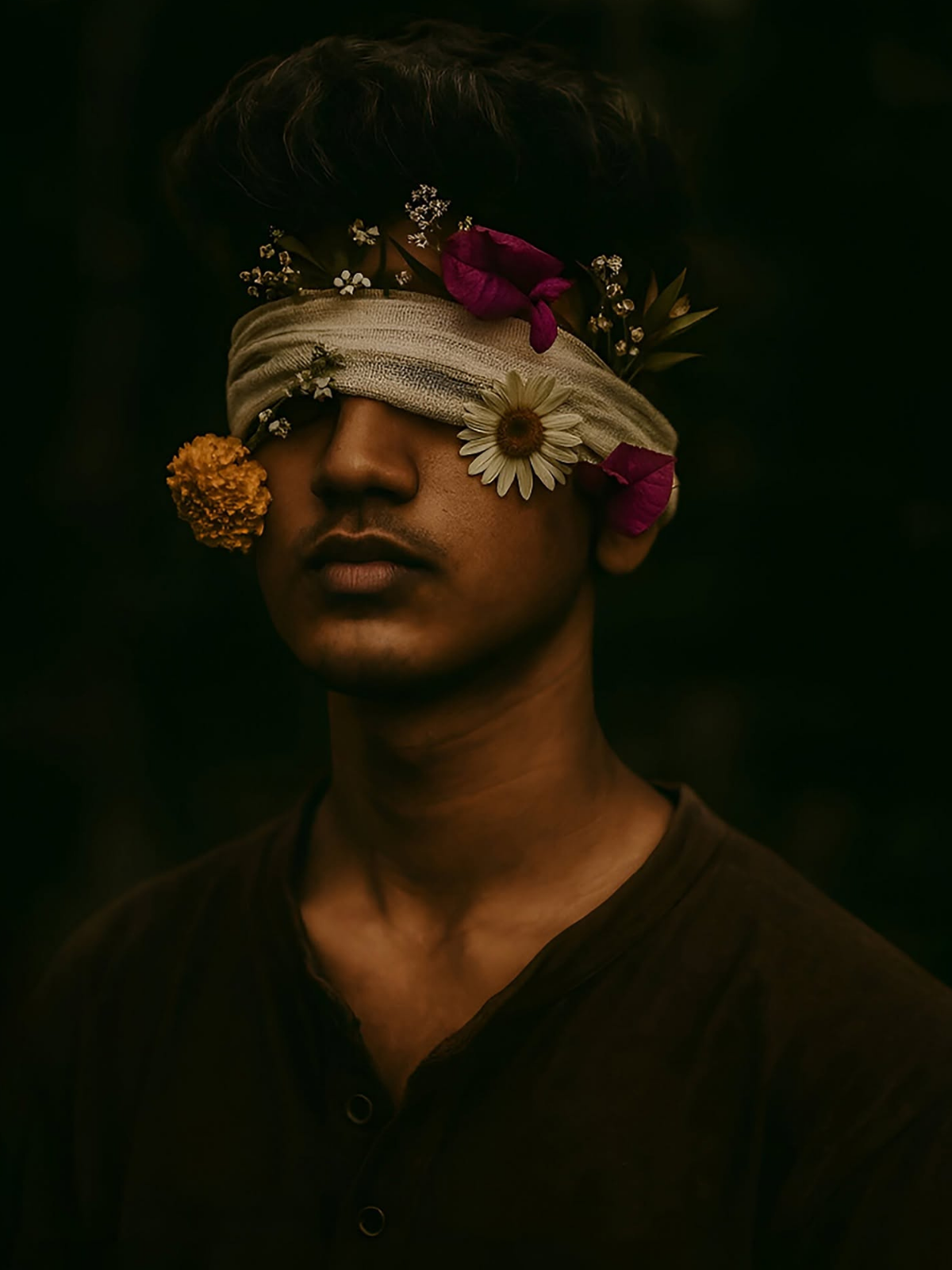 Wildflower Veil: Moody Cinematic Portrait