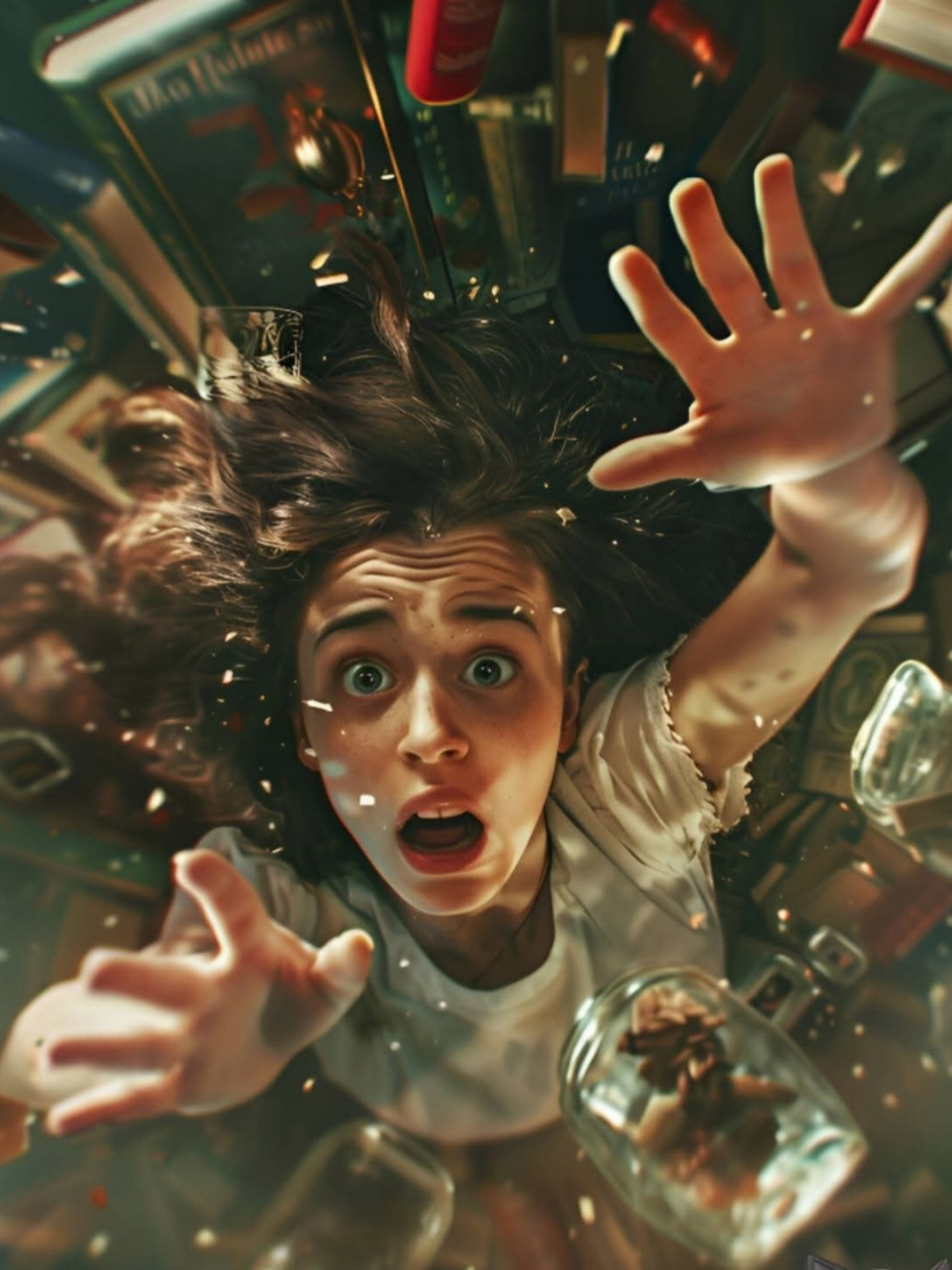 Terrified Girl Plunges Into Book Vortex