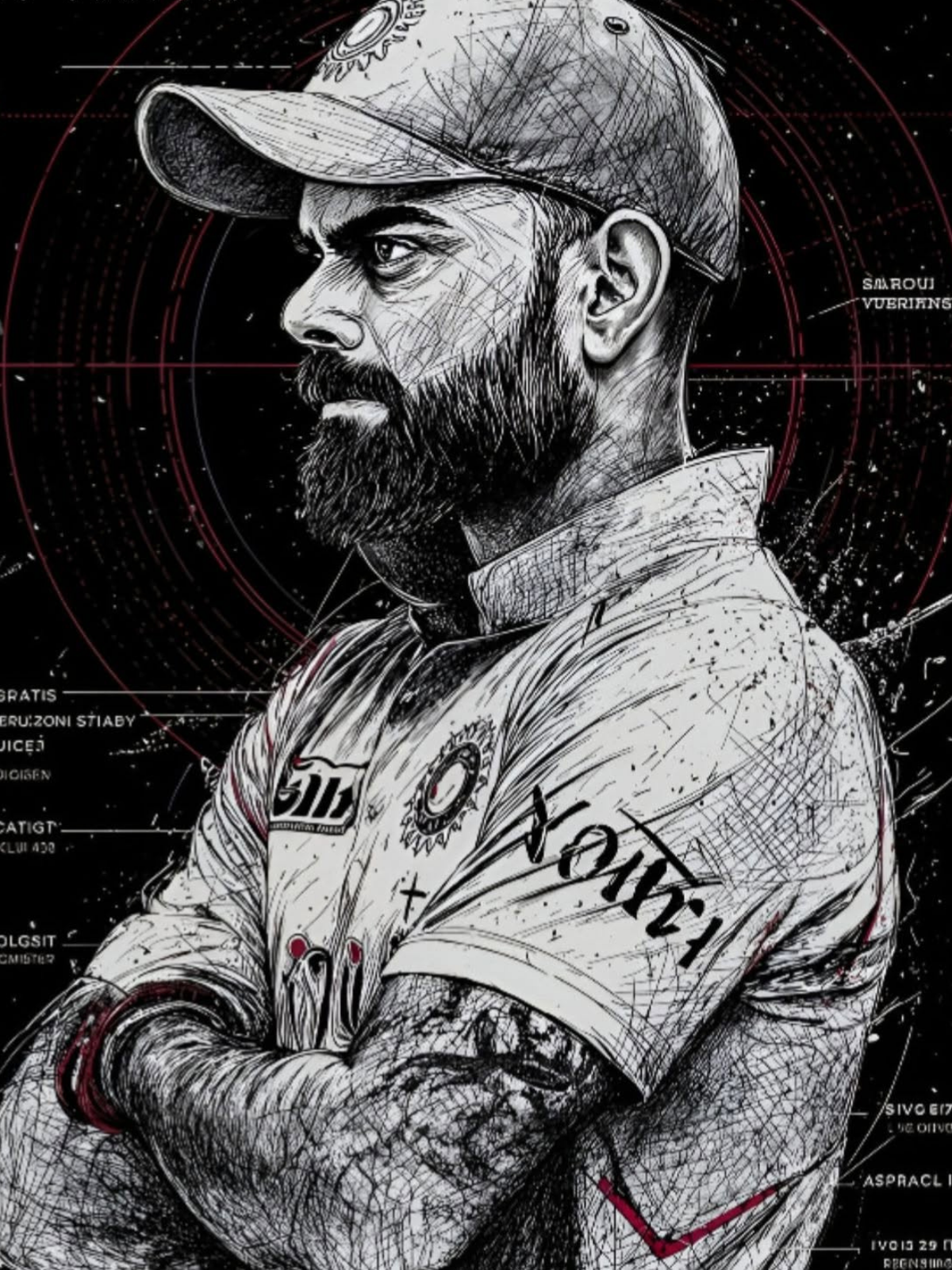 Indian Cricketer: Cyberpunk Sketch Portrait