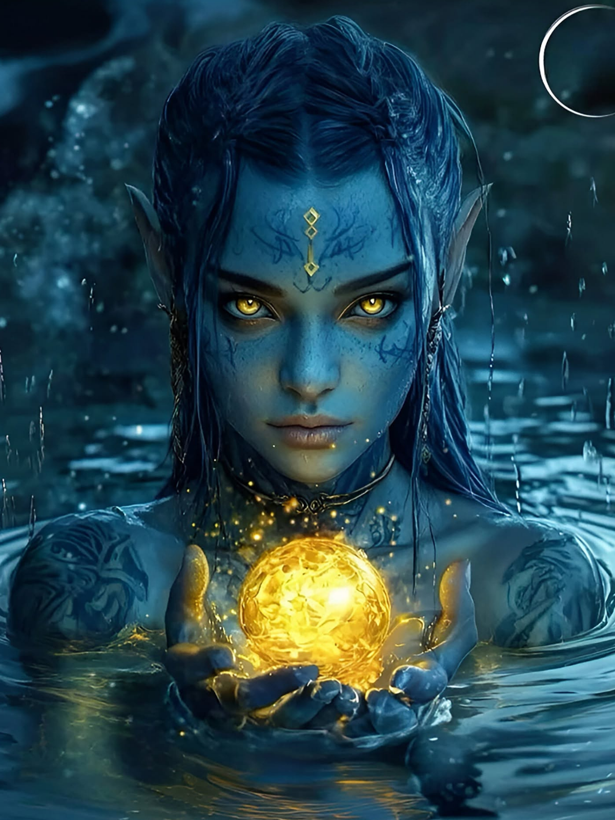 Mystical Blue Elf Sorceress, Golden Orb