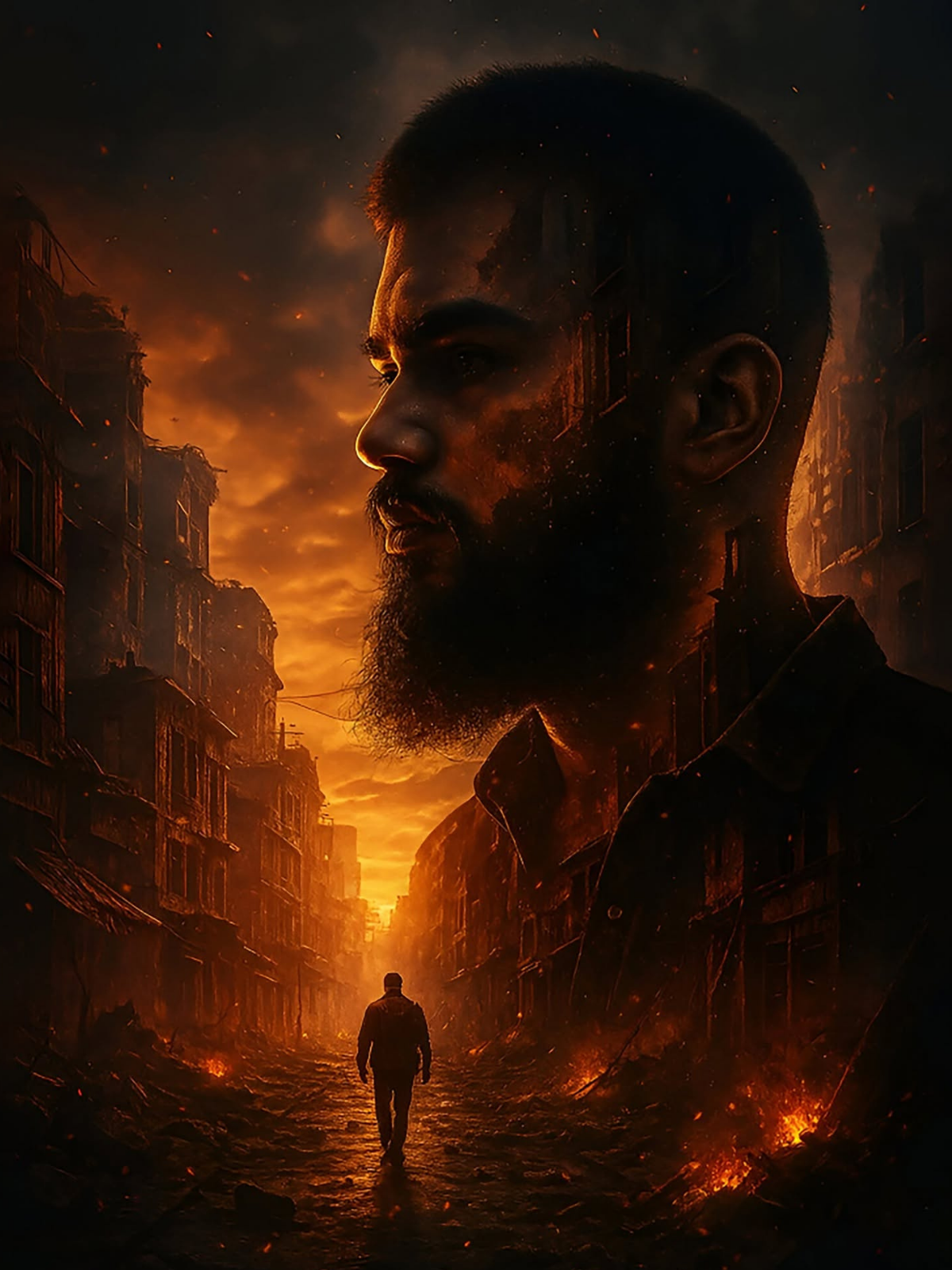 Apocalyptic Wanderer's Burning Face