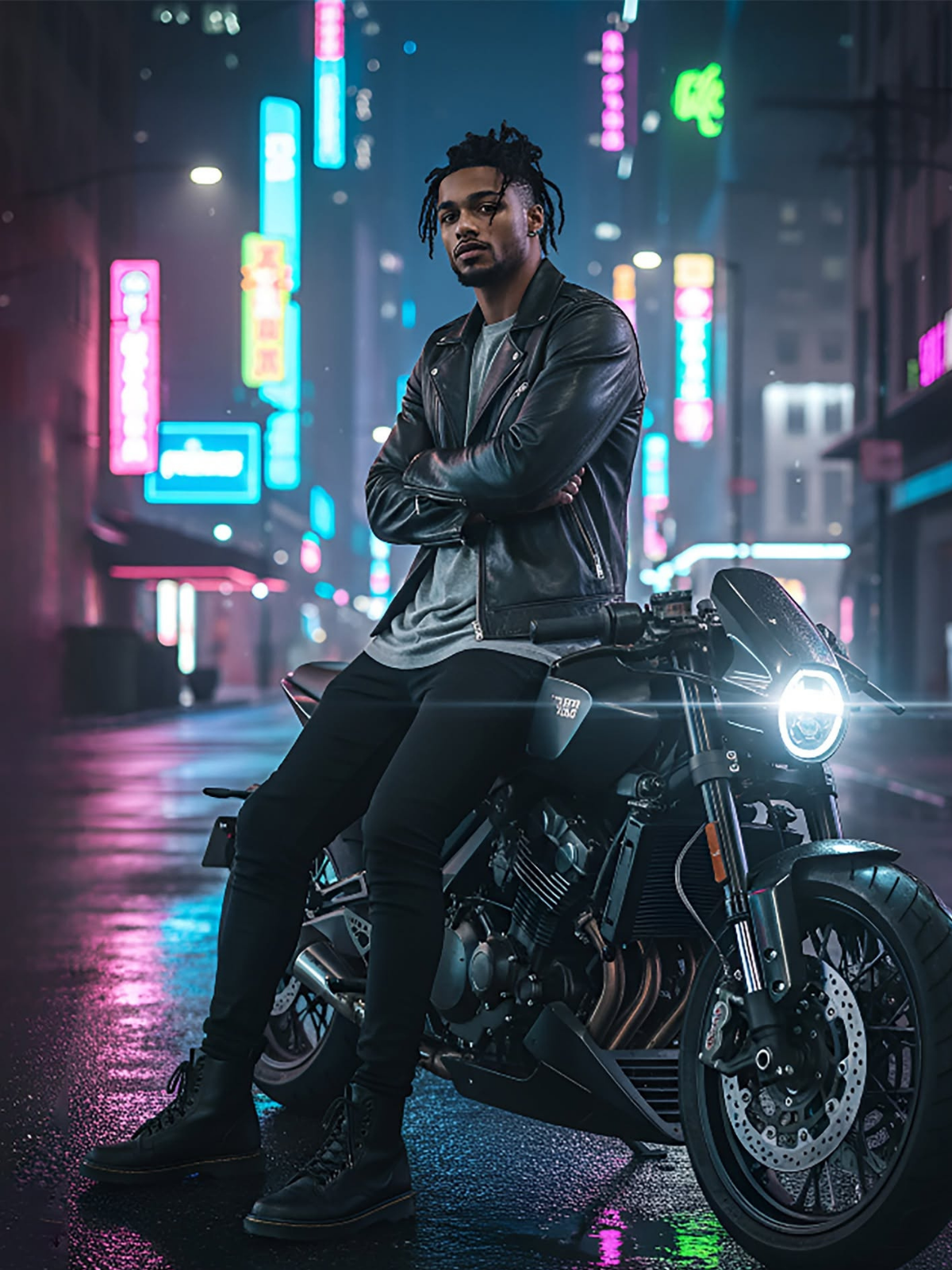 Nano Banana Biker in Cyberpunk Neon