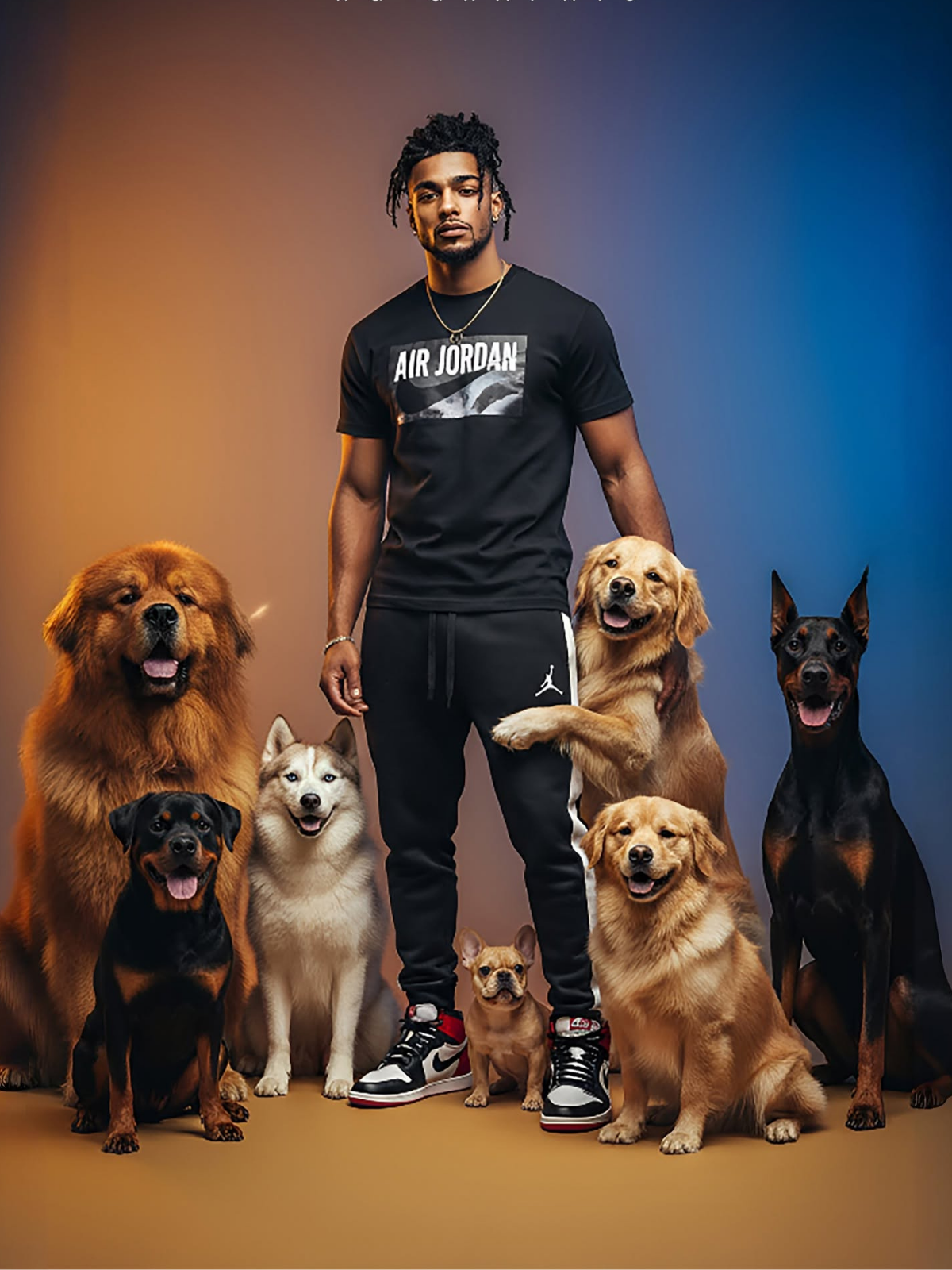 Jordan Alpha with His Canine Pack