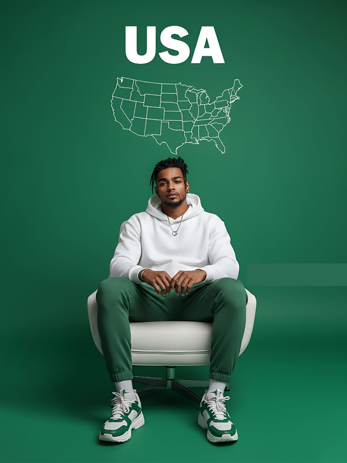 Confident Green & White USA Hoodie Portrait