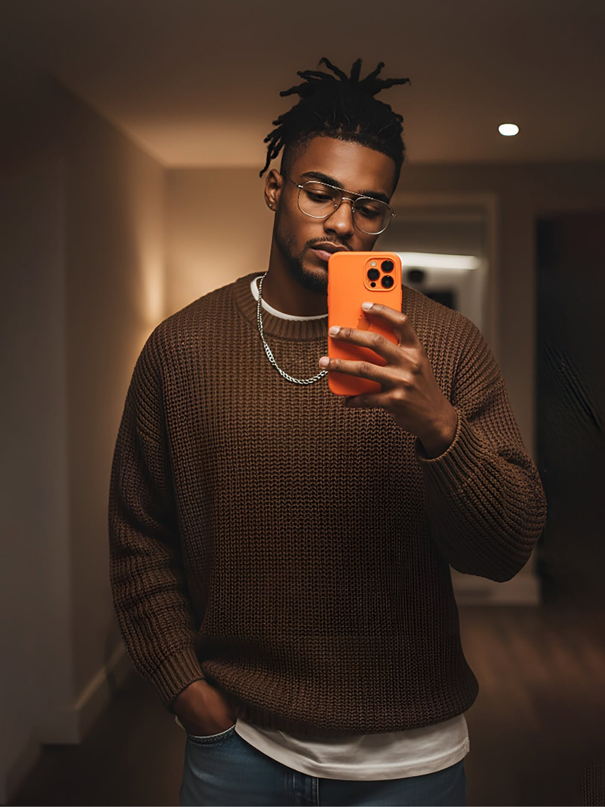 Ultra-realistic Stylish Man Mirror Selfie