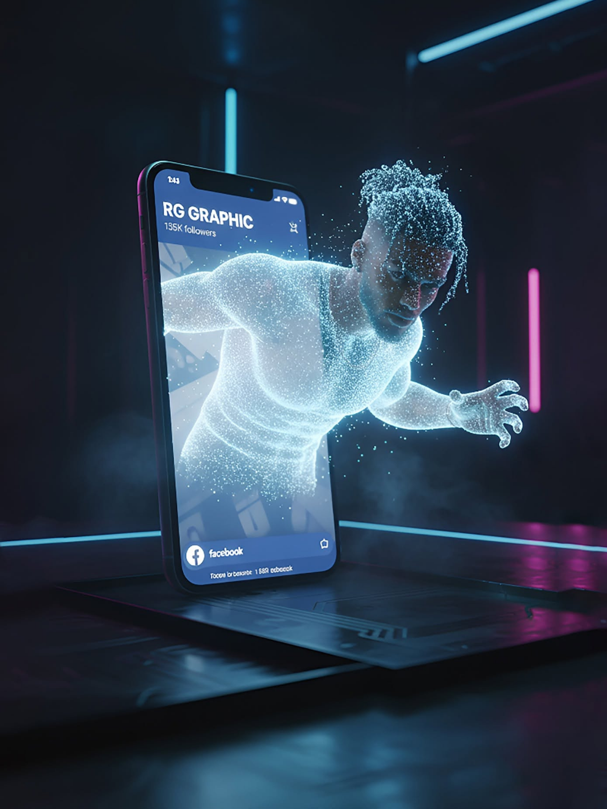 Cyberpunk Hologram Escapes Digital Screen