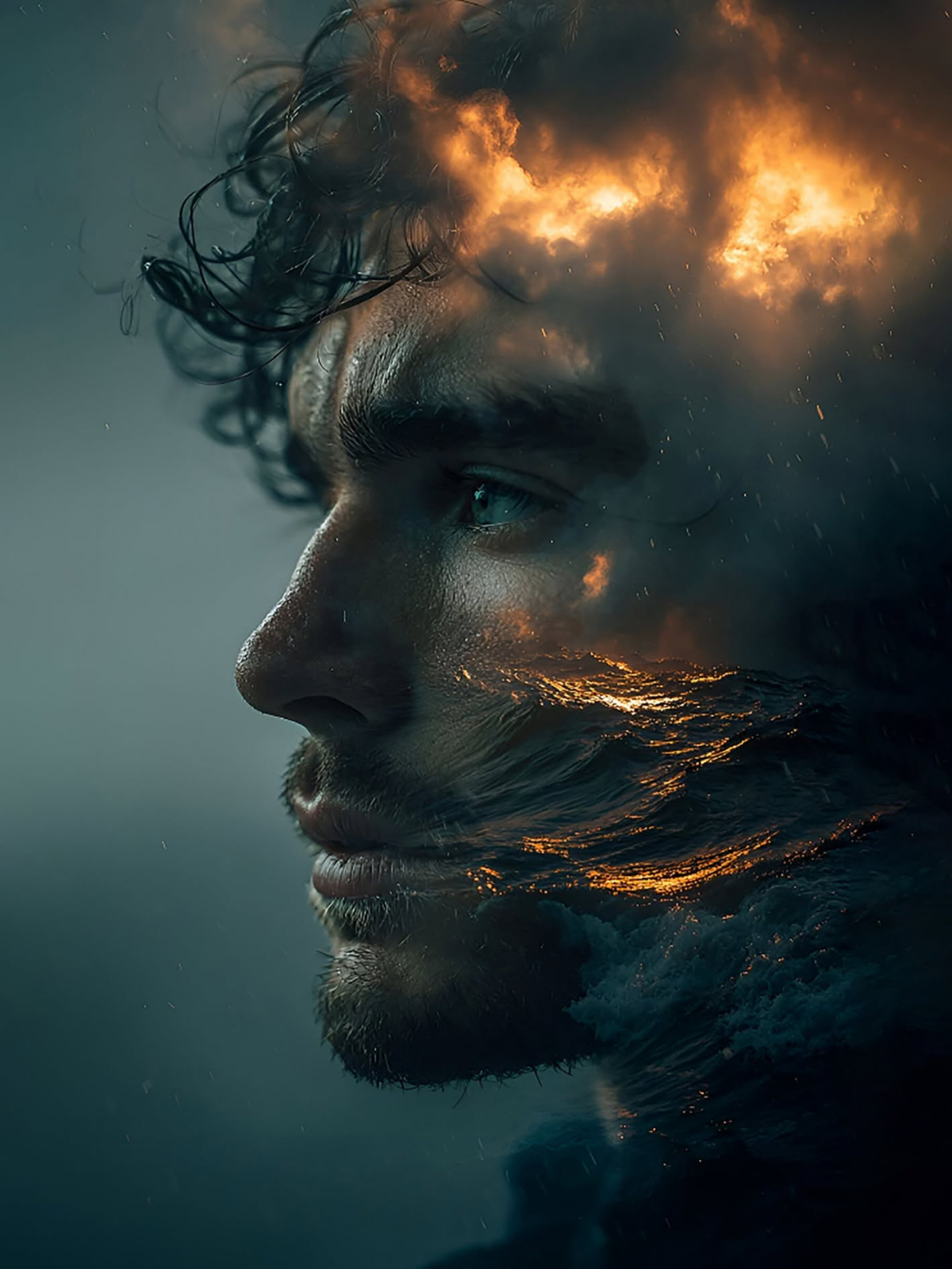 Fiery Ocean Soul Double Exposure