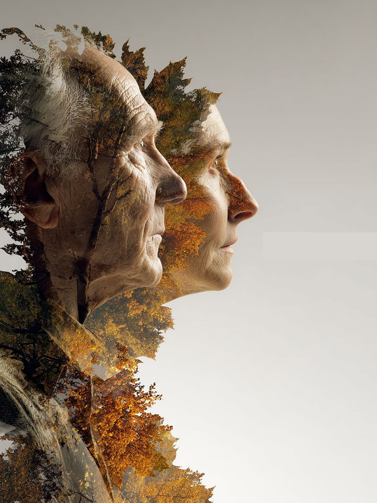 Timeless Love: Autumn's Embrace Double Exposure