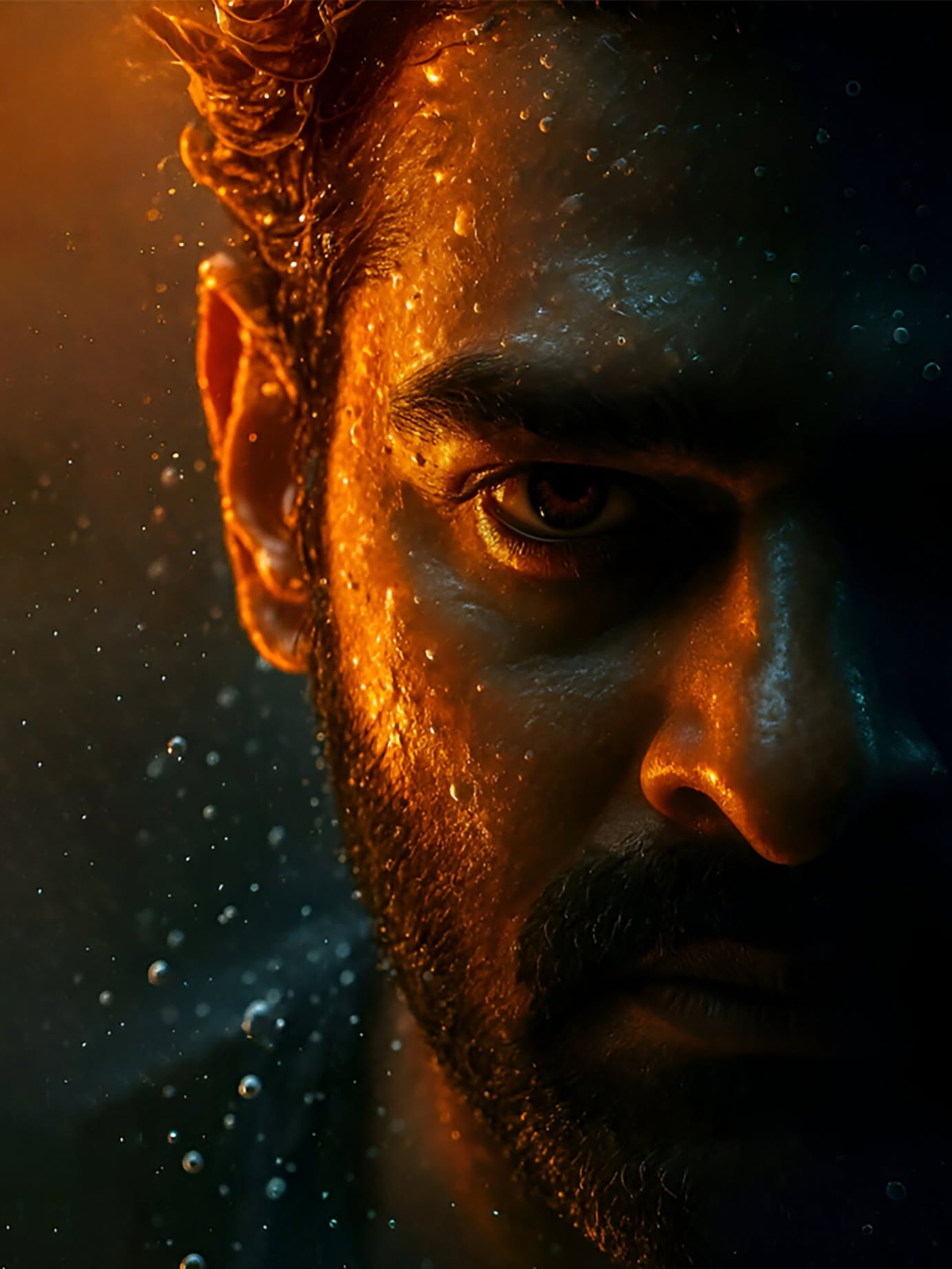 Intense Wet Gaze: Split Light Cinematic Portrait