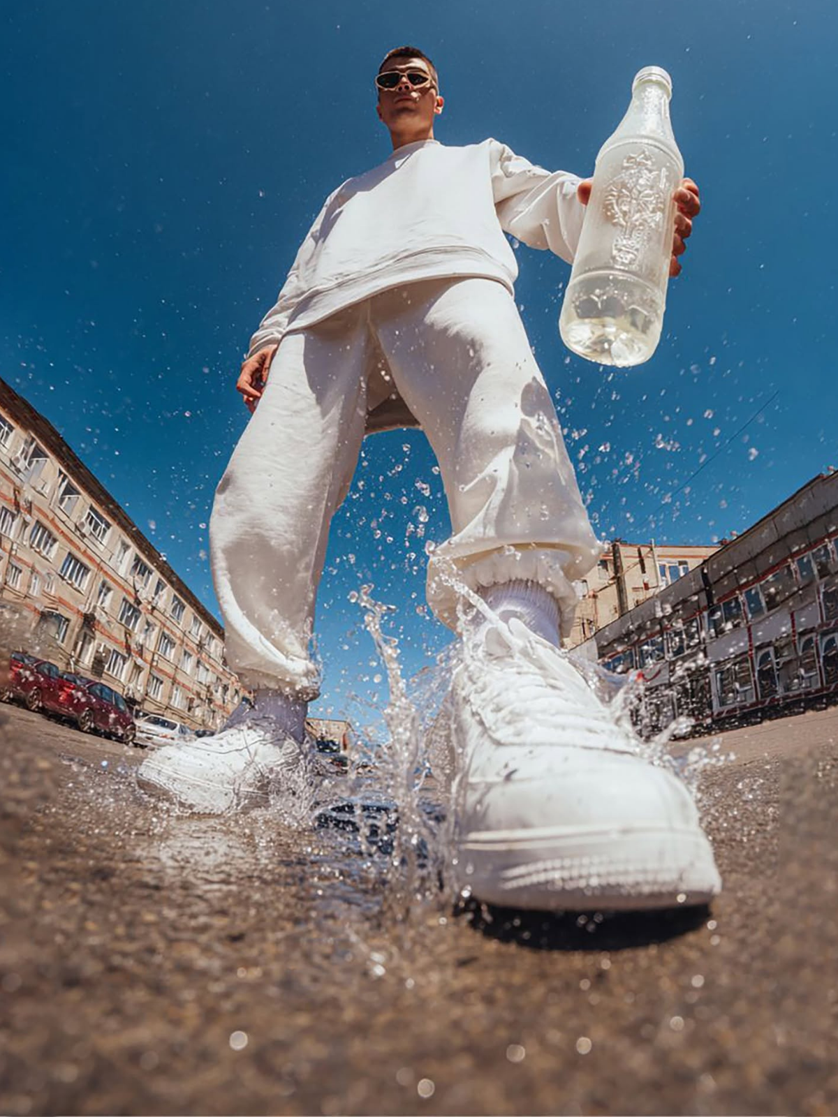 Dynamic Streetwear Splash: Cinematic Fisheye