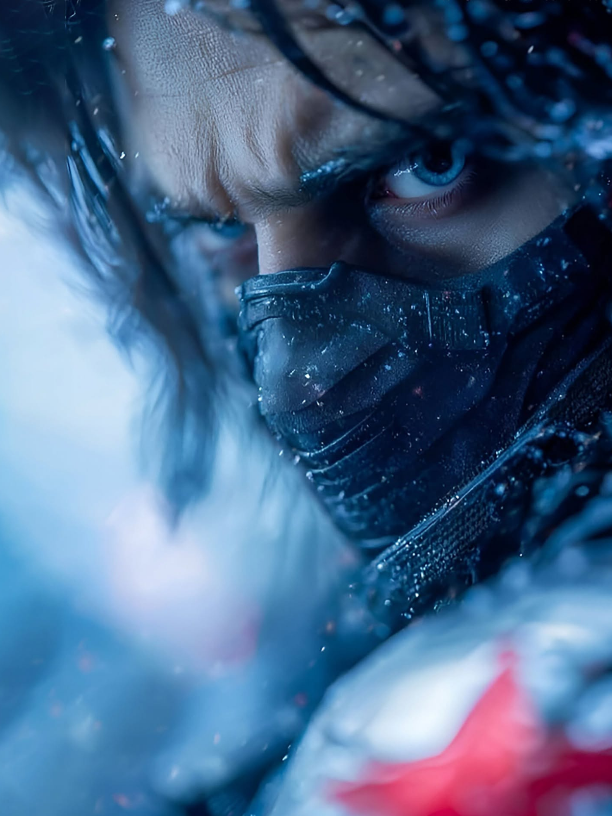 Frostborn Cyber-Warrior: Intense Blue Gaze
