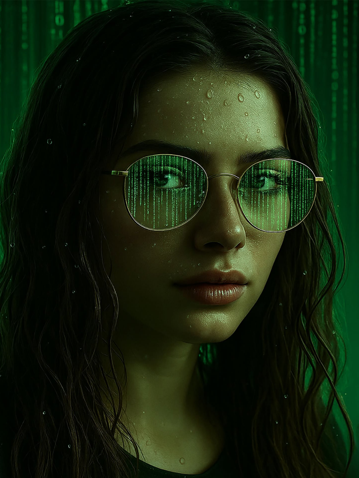 Wet Cyberpunk Matrix Code Enigma