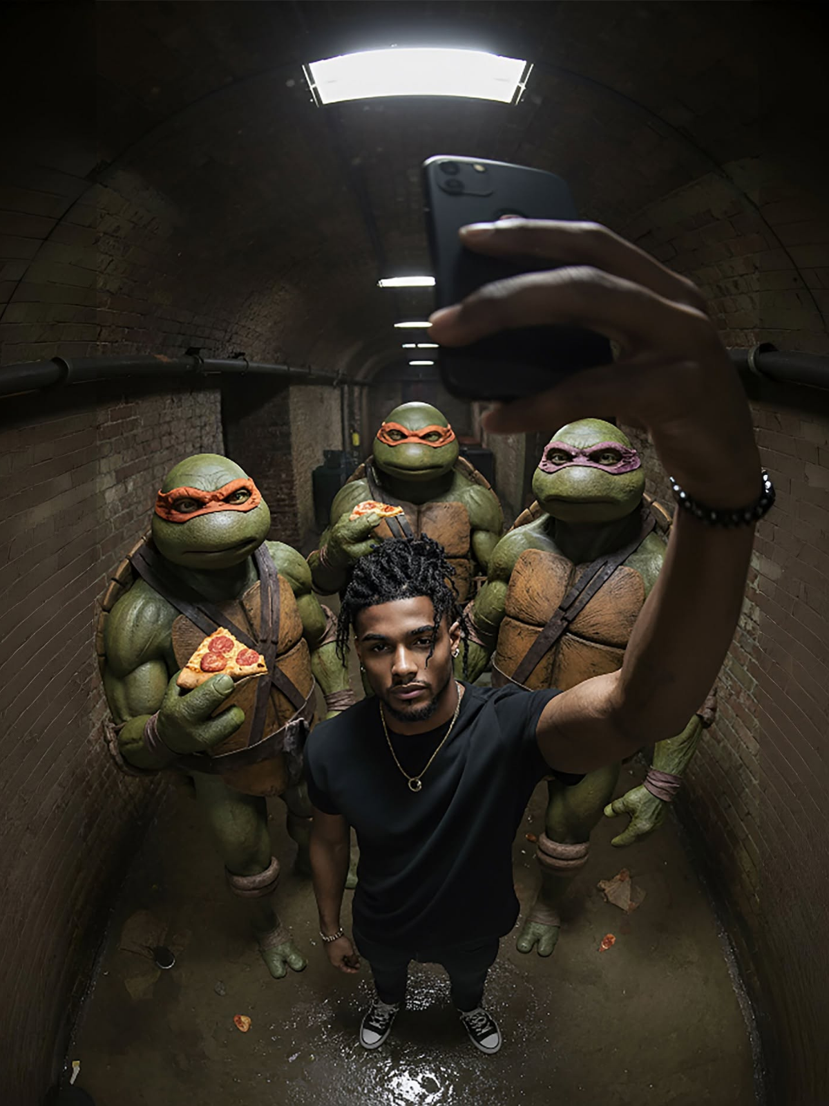 Gritty 90s TMNT Sewer Pizza Selfie