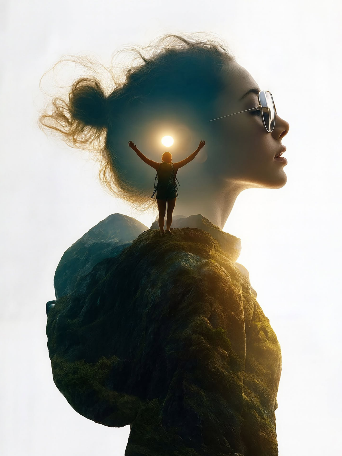 Ethereal Mountain Hiker Double Exposure