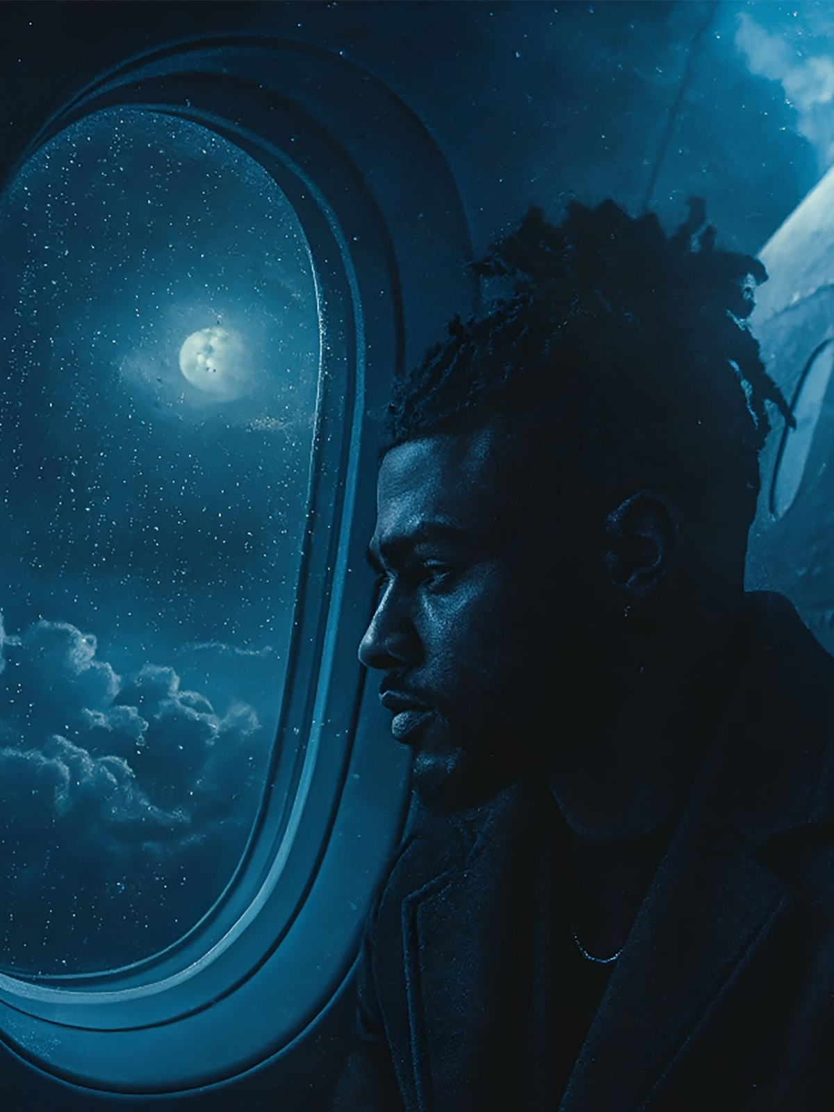 Cinematic Moonlight Gaze on Night Flight