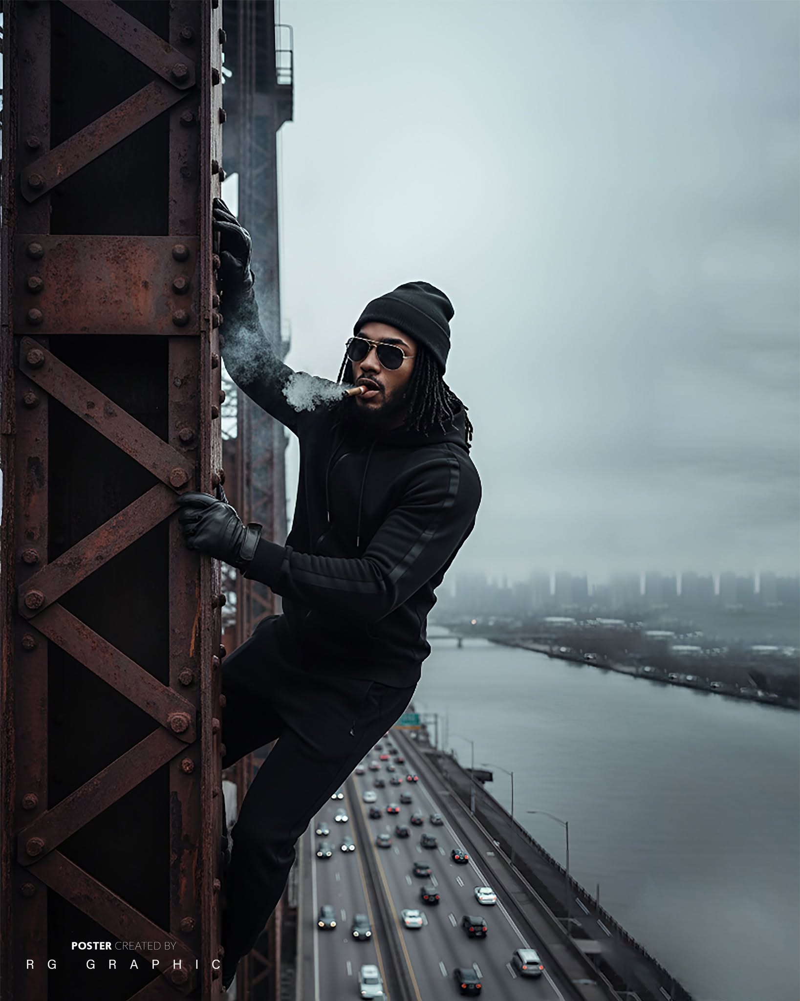 Cigar-Smoking Bridge Climb: Gritty Urban Mist